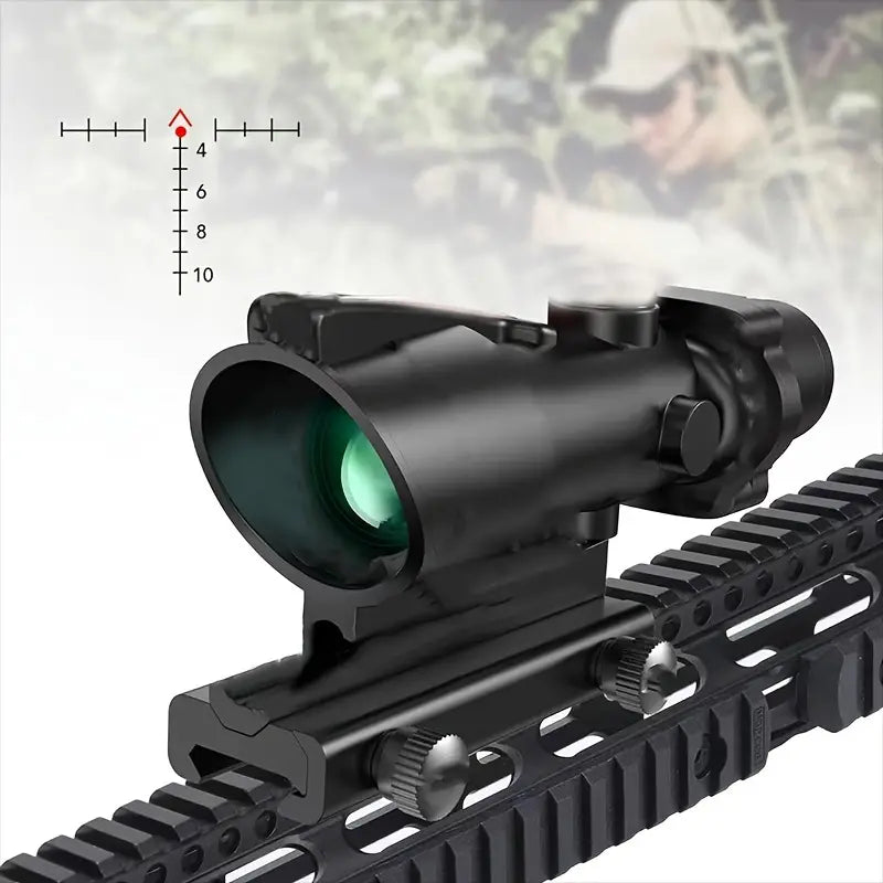 4X32 Prism Scope with Red Fiber Optics & Chevron Reticle - Red Dot Sight for Hunting, Shooting & Tactical Use | Durable Rifle Scope for Outdoor Adventures