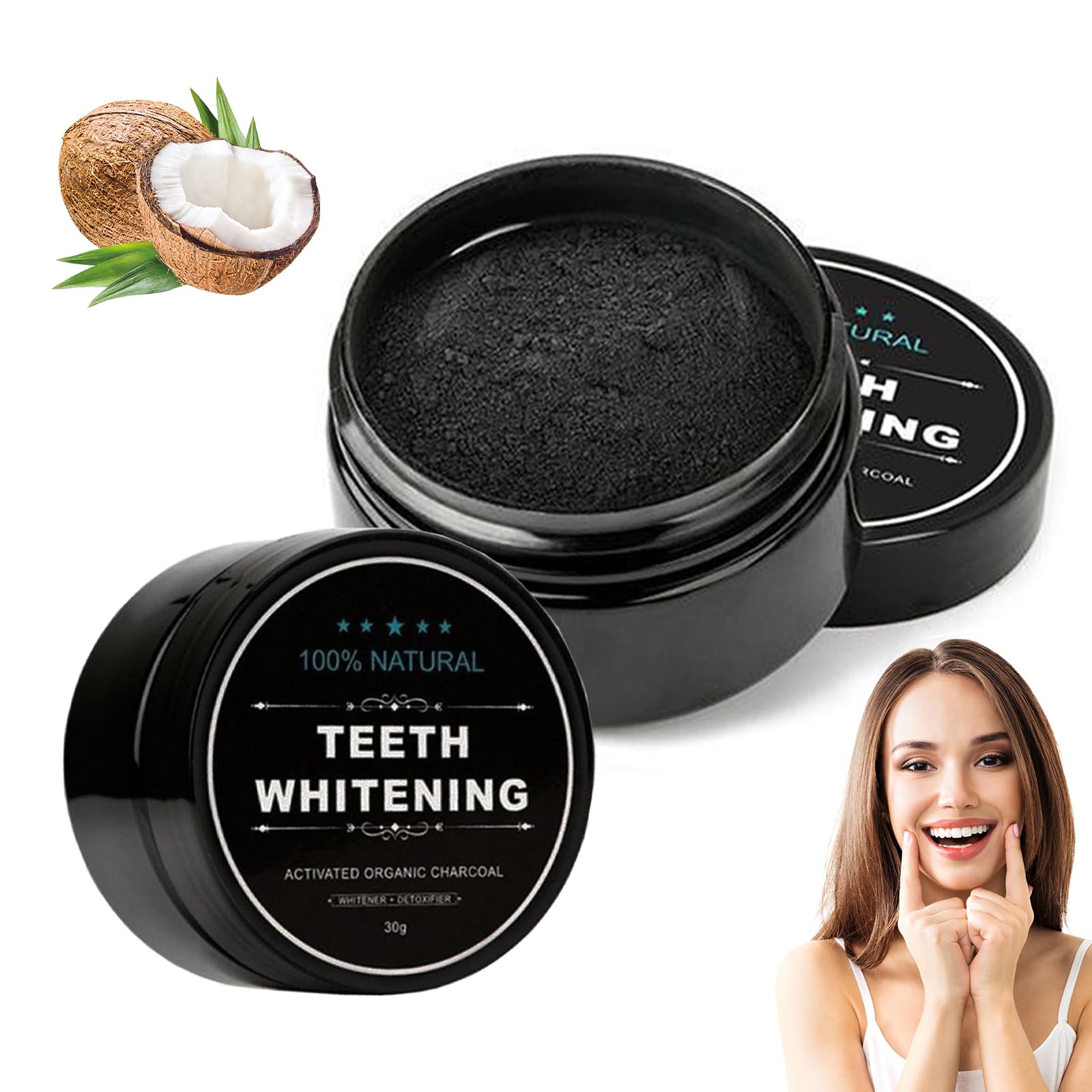 Thoquene 30g x 2PCS Natural Charcoal Teeth Whitening Powder - Activated Carbon Dental Stain Remover for Fresh Breath | Whitens Teeth, Removes Plaque & Bad Breath - Perfect for Daily Oral Care & Smile Enhancement