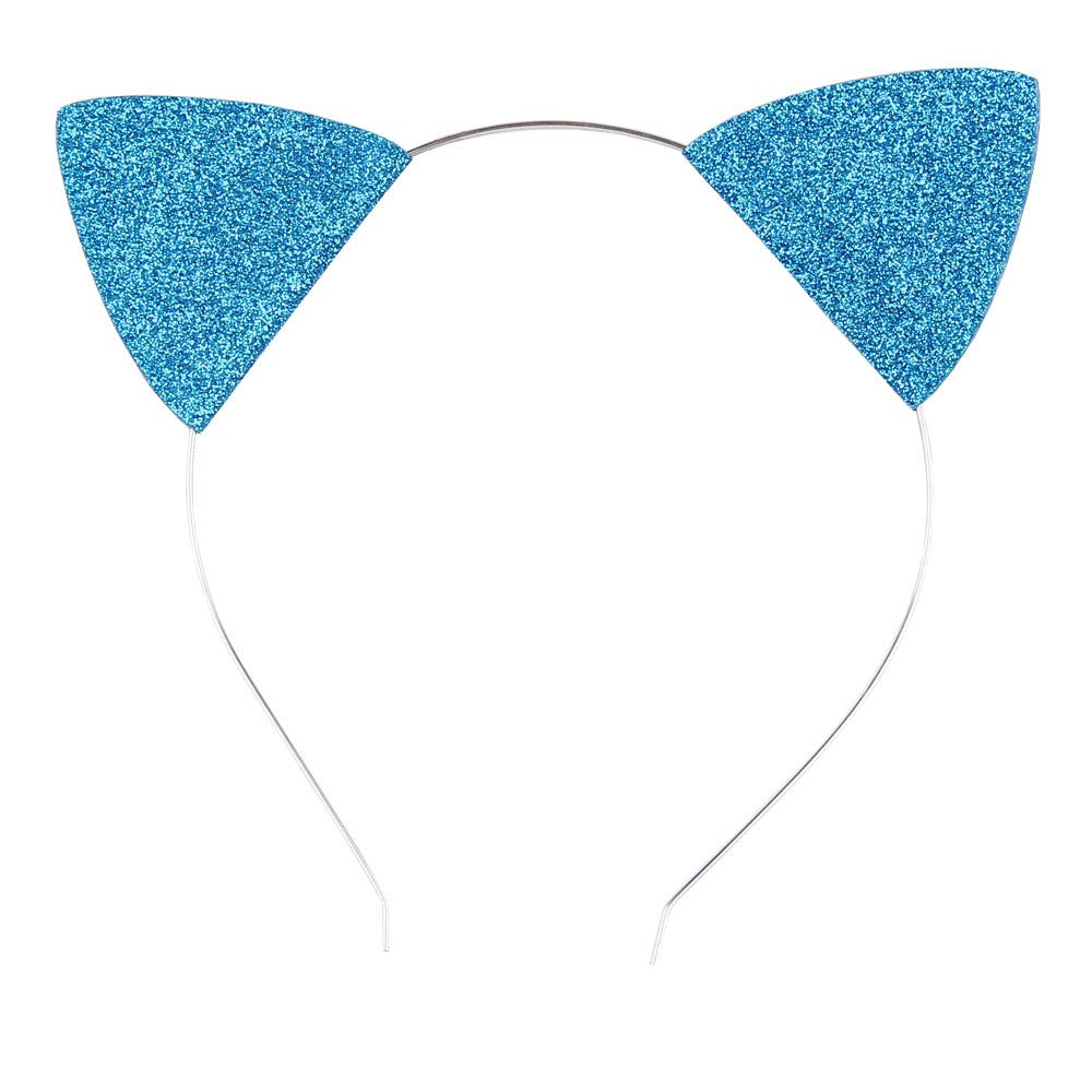Sparkly Kitten Ears Headband for Kids & Babies - Blue Silver Glitter Cat Ear Hair Accessories | Perfect for Halloween Costumes, Dress-Up Play, Birthday Parties & Photo Props
