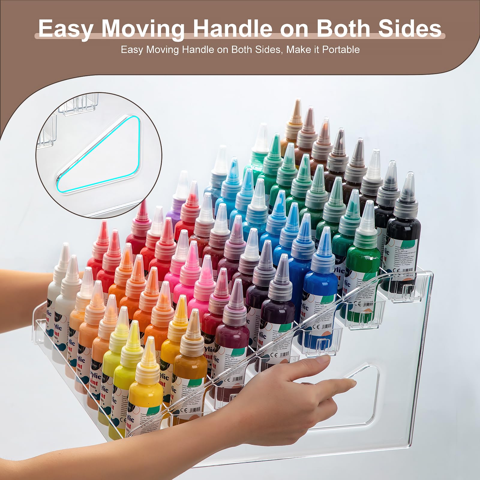 7-Tier Acrylic Paint Organizer with Brush Holder - Perfect for 2oz Tubes, Nail Polish, Alcohol Inks & Essential Oils | Compact Storage Shelf for Art Supplies, Makeup & DIY Crafts | Ideal for Artists, Crafters & Home Organization