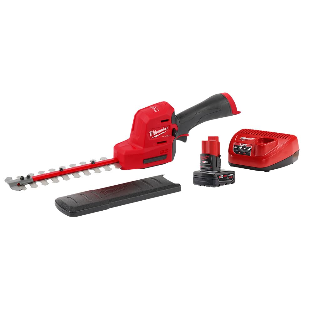 Milwaukee 2533-21 M12 8-Inch 12V Brushless Cordless Hedge Trimmer Kit with 4.0Ah Battery & Charger - Lightweight Electric Shrub Trimmer for Home Garden Landscaping & Yard Maintenance (Red)
