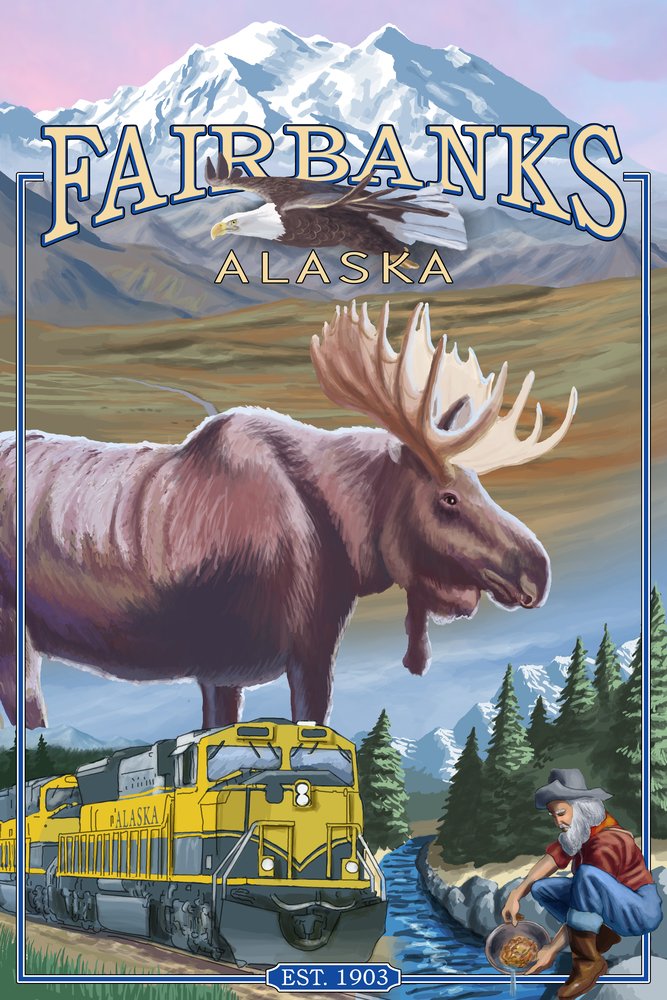 Lantern Press Fairbanks Alaska Scenic Montage Wall Art Poster - 12x18 Inches, Framed or Unframed - Perfect for Home, Office & Cabin Decor, Gifts for Travel Lovers