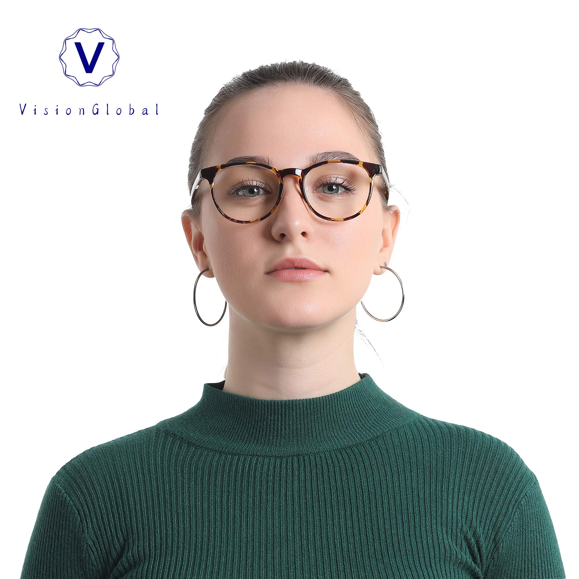 VisionGlobal Blue Light Blocking Glasses - 2 Pack Anti Eyestrain Computer Glasses with Stylish Oval Frame & Anti-Glare Coating | Perfect for Gaming, Office Work & Screen Time Protection