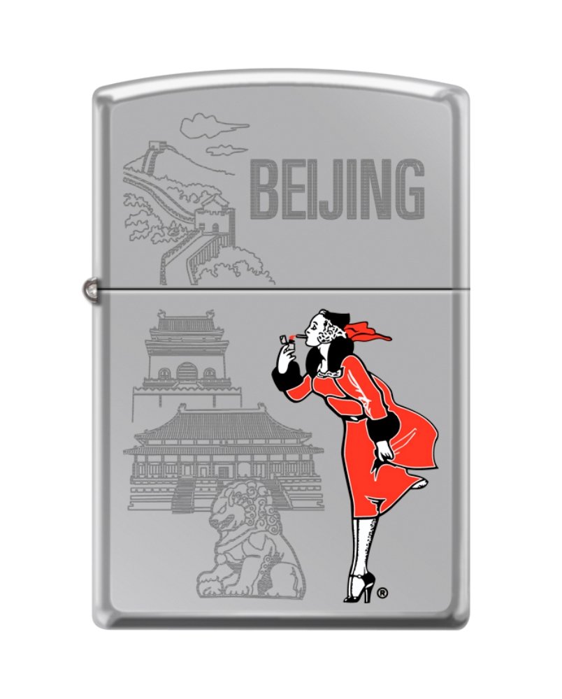 Zippo Windy Girl Beijing HP Chrome Windproof Pocket Lighter - Vintage Collectible Metal Lighter for Outdoor Camping, Hiking & Everyday Carry (New)