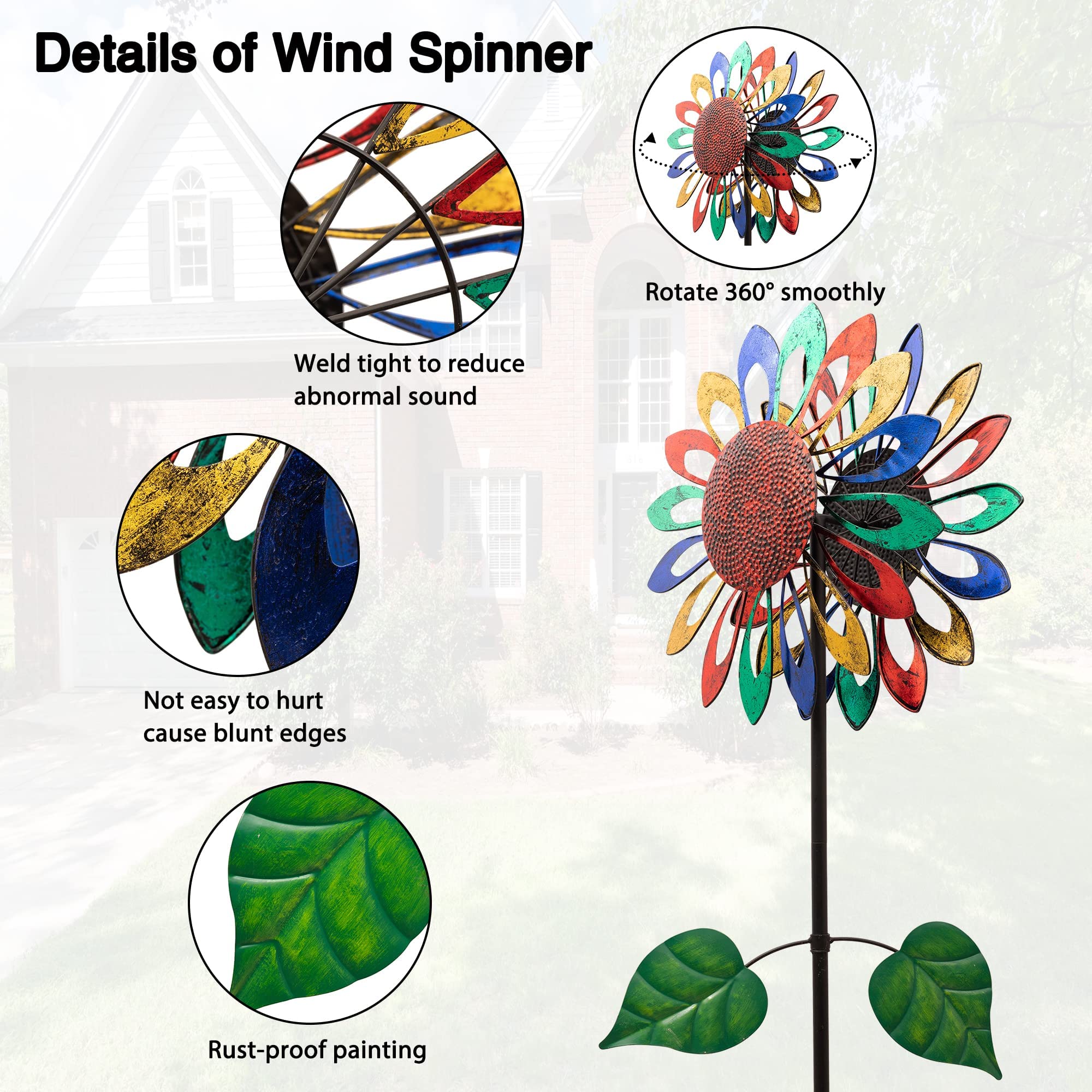 Large 84-Inch Sunflower Metal Wind Spinner for Yard, Garden, Lawn & Patio | Outdoor Kinetic Windmill Decor | Perfect for Backyard, Front Yard & Outdoor Spaces