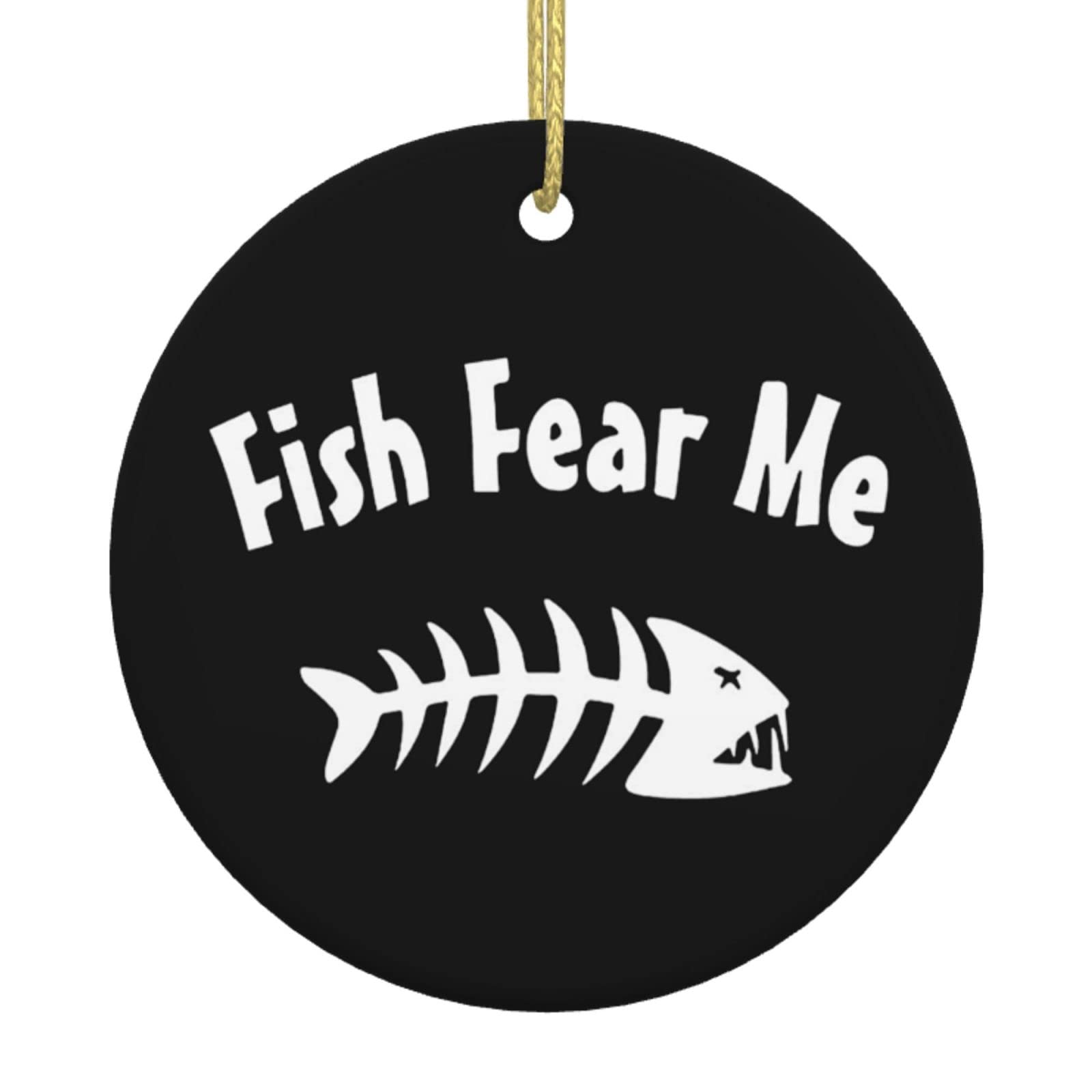 Fish Fear Me Christmas Tree Round Hanging Ornaments - Double-Sided Printed Ceramic Holiday Decor for Xmas Tree (Perfect for Home, Office & Gift Giving)
