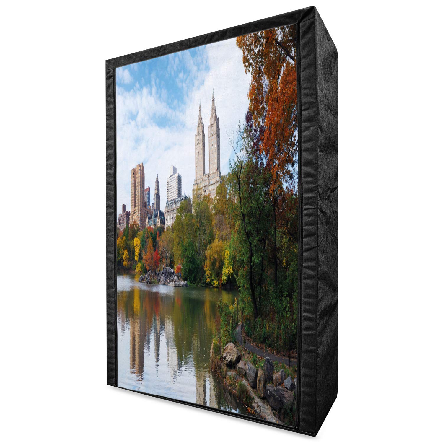 Ambesonne Portable Fabric Wardrobe - Manhattan Central Park Autumn Panorama with Scenic Lake & Colorful Tree Reflections, 42.5