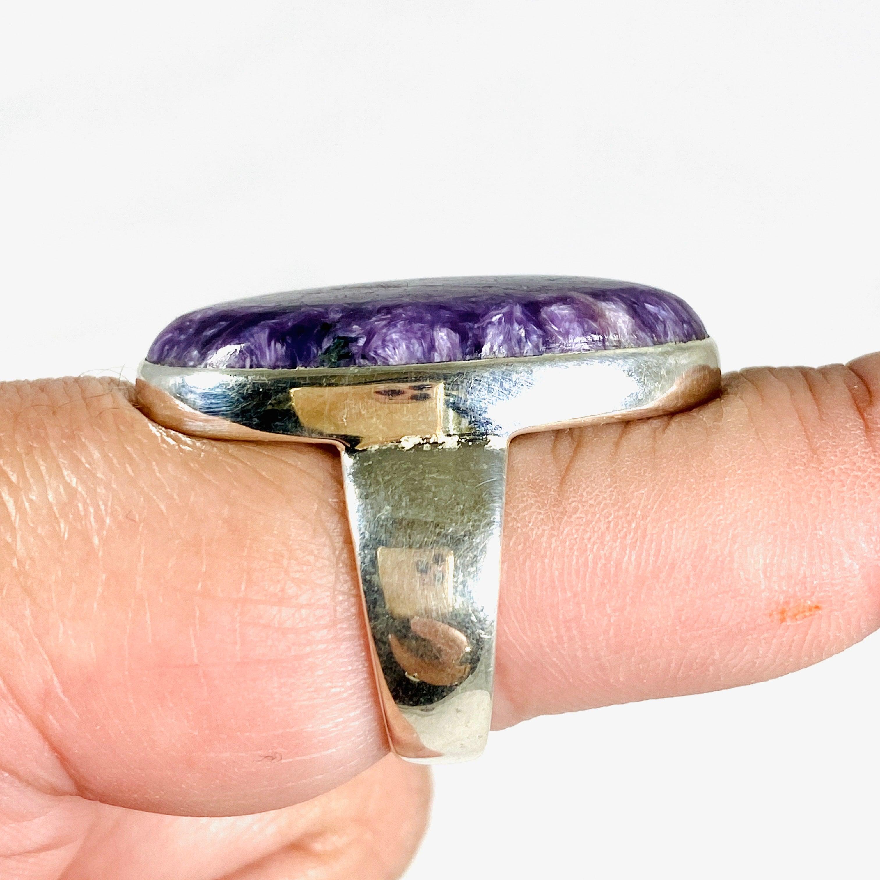 Charoite Oval Ring - Size 10 - KRGJ3050 - Elegant Purple Gemstone Jewelry for Women - Perfect for Weddings, Parties & Special Occasions