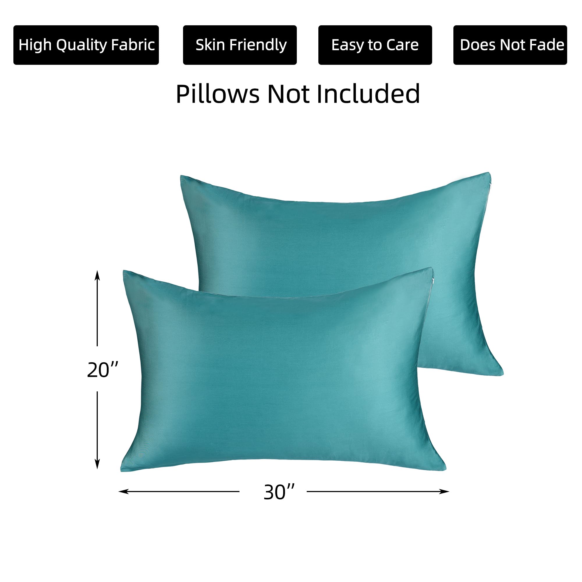 2 Pack Queen Size Cooling & Breathable Cotton Pillow Protectors with Zipper - Teal Blue Pillow Cases (20