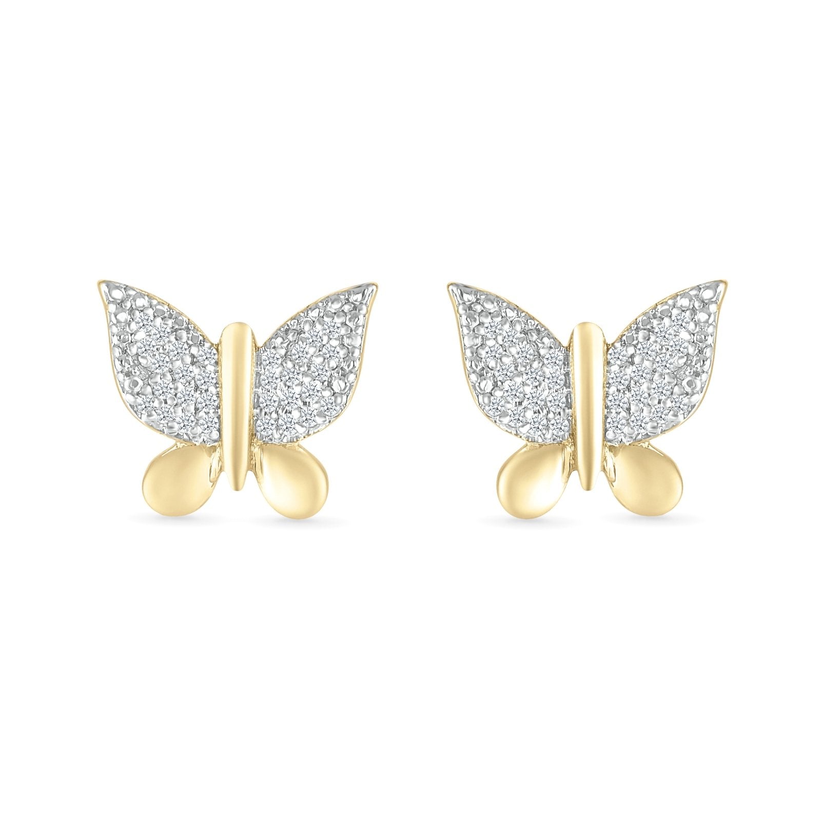 10k Yellow Gold Diamond Butterfly Earrings for Women - Elegant Dainty Stud Earrings for Everyday Wear, Gift for Her, Birthday, Anniversary, Valentine's Day