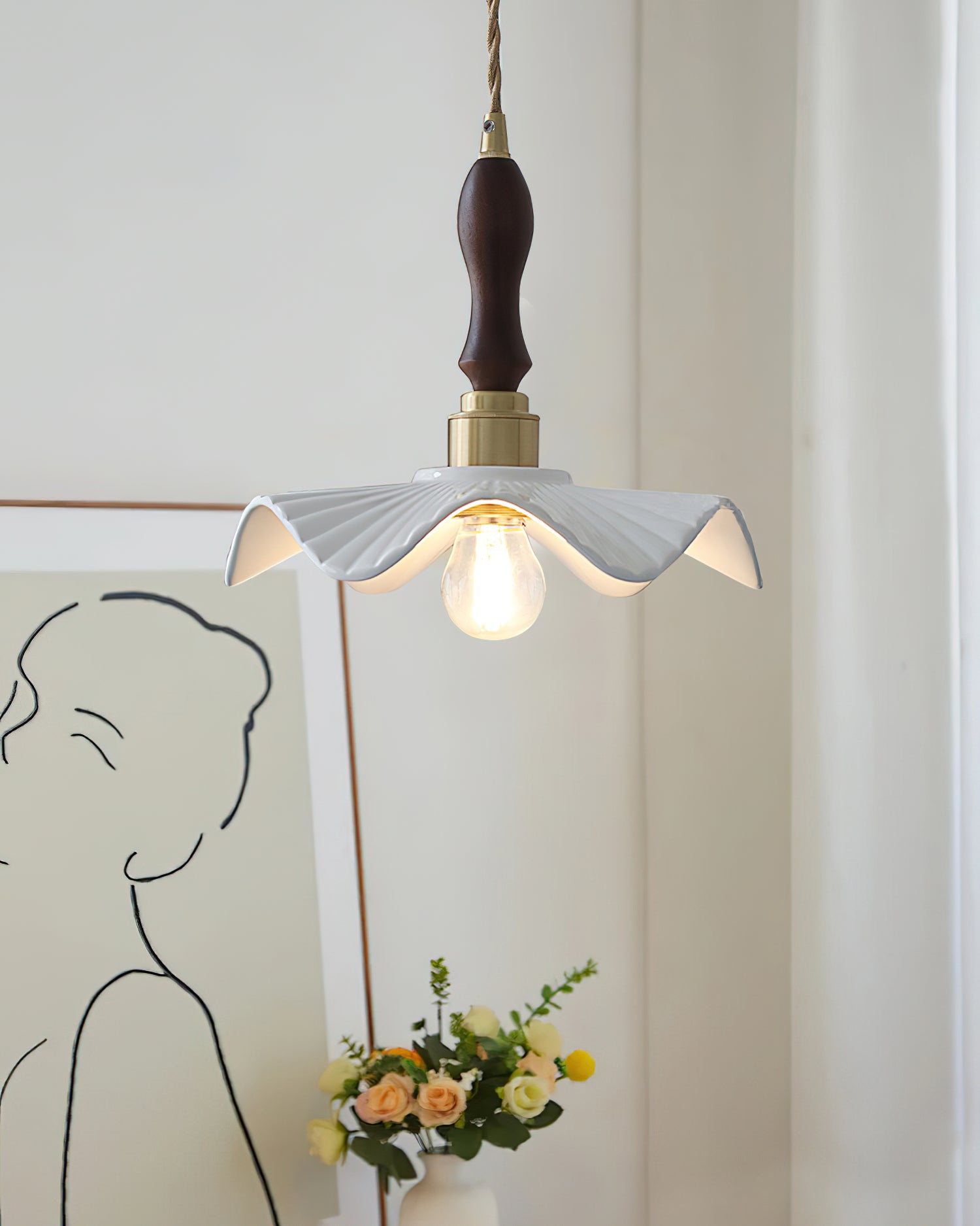 Modern Ceramic Wave Flower Pendant Light - Handcrafted Boho Ceiling Lamp for Living Room, Bedroom & Dining Room Decor