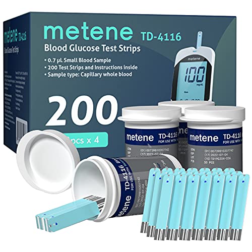 Metene TD 4116 Blood Glucose Test Strips - 200 Count for Diabetes Monitoring | Accurate Glucose Testing at Home | Perfect for Daily Diabetes Management & Travel