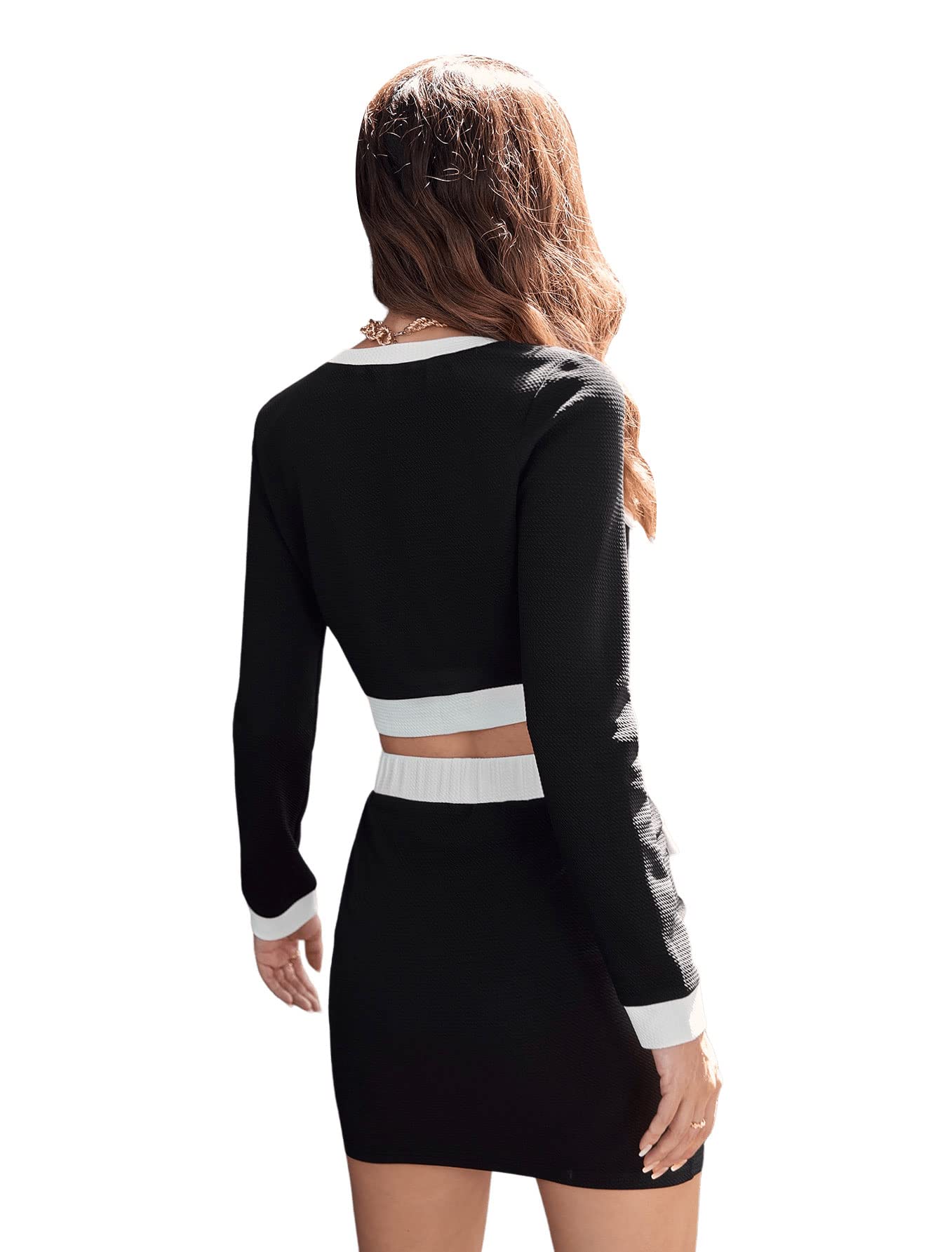 SweatyRocks Women's 2 Piece Outfit Set - Long Sleeve Button Front Crop Jacket & Mini Skirt | Casual Streetwear, Party Outfit, Spring Fall Fashion