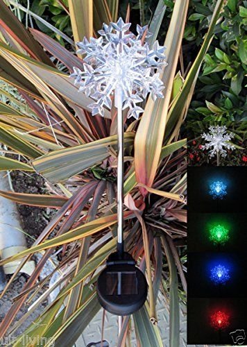Solar Powered Garden Stake Lights - Color Changing & White LED Landscape Path Lights for Outdoor Decor (Set of 2, Snowflake Design) | Perfect for Walkways, Patios, and Backyard Lighting