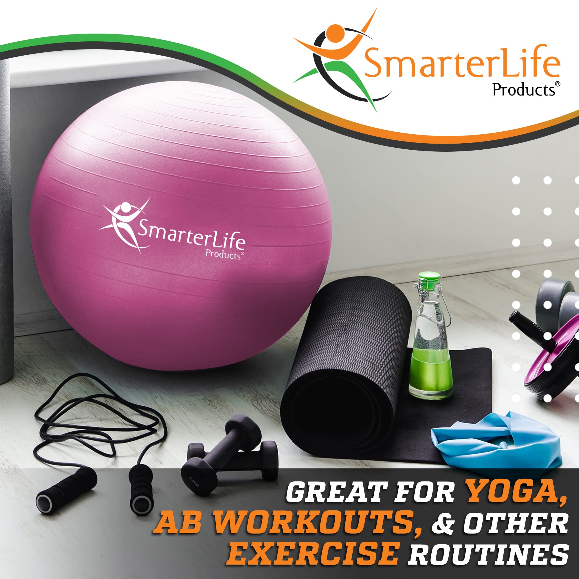 Premium Exercise Yoga Ball for Fitness, Core Workout & Physical Therapy - Anti-Burst, Anti-Slip Stability Ball for Home Gym, Office Chair & Pregnancy Support - Ideal for Yoga, Pilates & Balance Training