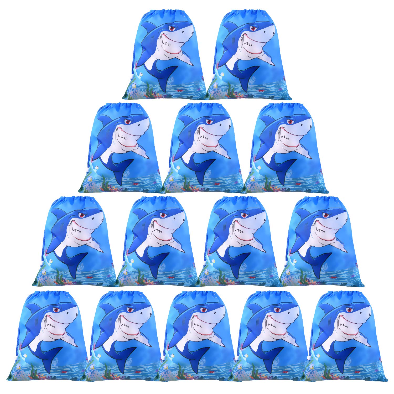 FEPITO 12 Pack Shark Party Favor Bags - Bulk Drawstring Goodie Bags for Baby Shower, Birthday & Themed Parties - Perfect for Treats, Gifts & Party Supplies