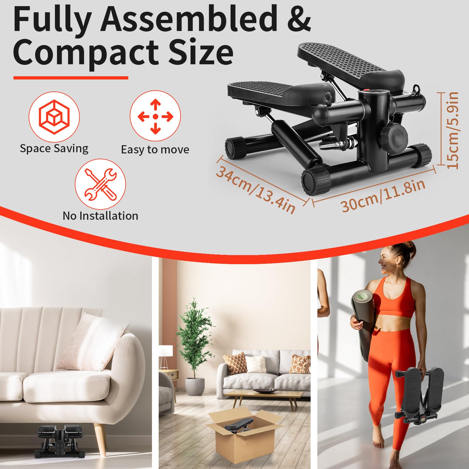 Portable Mini Stepper Machine for Home Exercise - 400LBS Capacity Twist Stepper with Resistance Bands | Perfect for Home Office Workout, Cardio Training & Indoor Fitness