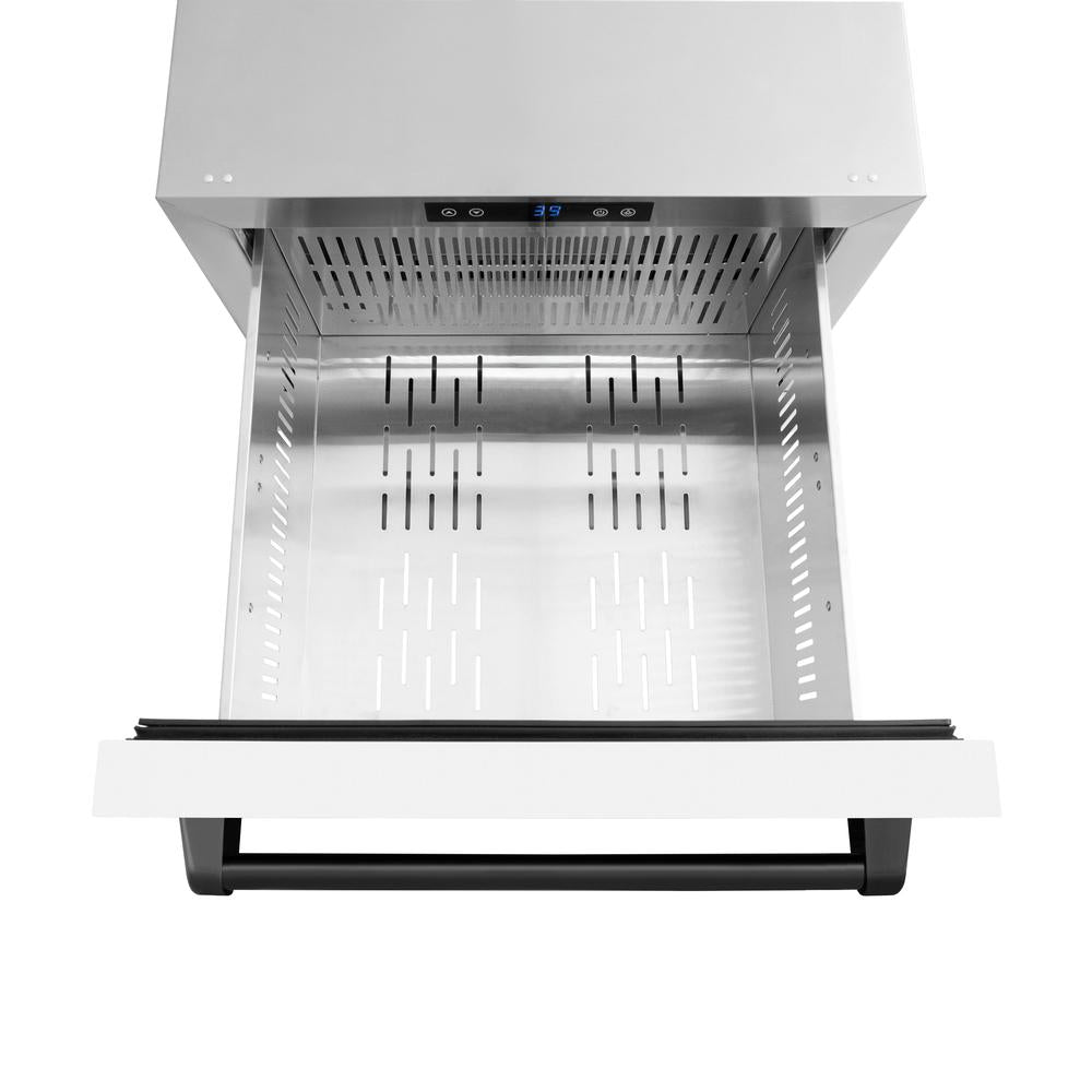 ZLINE Autograph Edition 24 Inch Touchstone 168 Can Outdoor Rated Dual Refrigerator Drawer - Matte White Doors & Black Handles (RDSOZ WM 24 MB) - Perfect for Outdoor Kitchens, Patio Bars & Entertaining Spaces