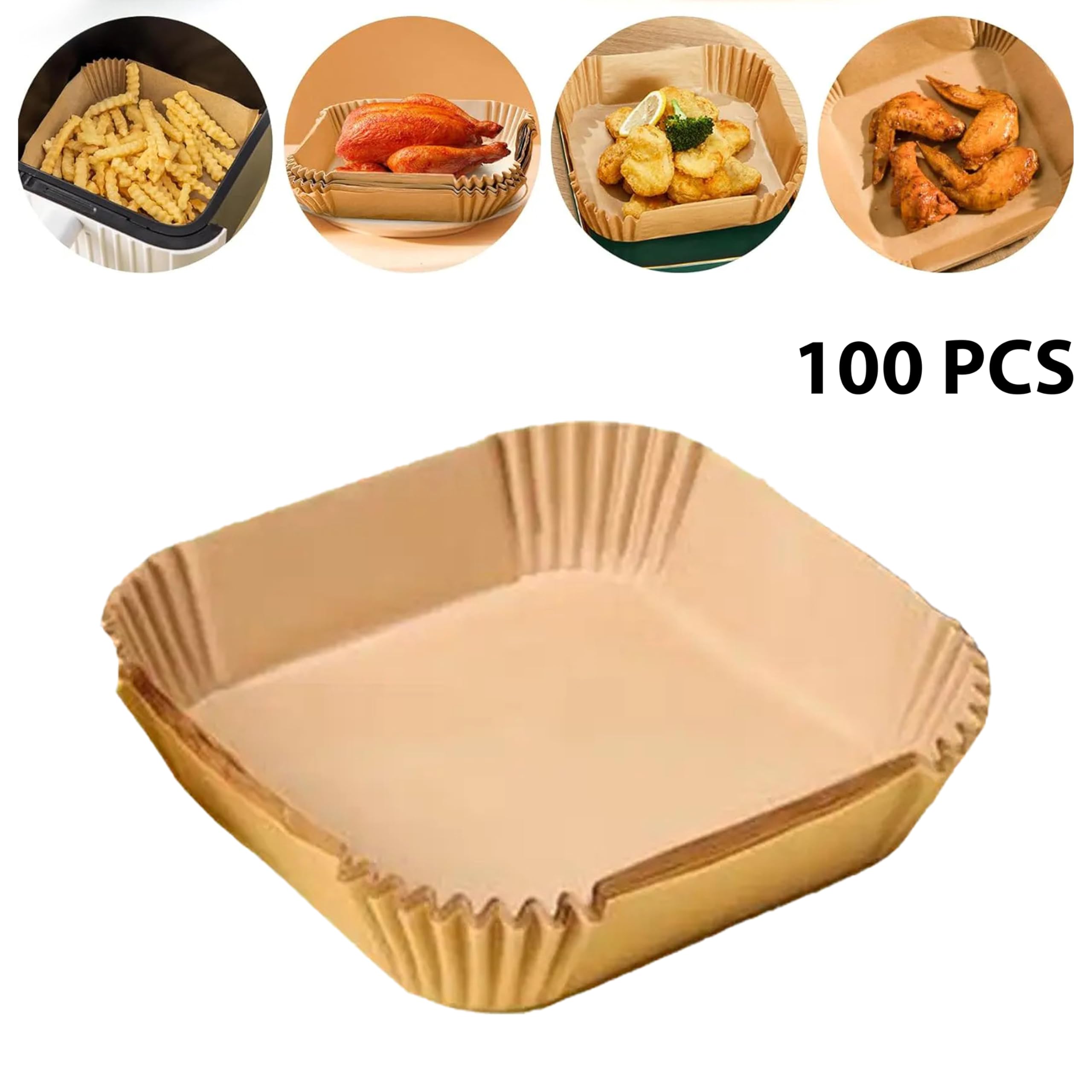 100PCS 16cm Round Air Fryer Liners - Non-Stick Unbleached Parchment Paper for Air Fryer, Baking & Microwave | Disposable Heat-Resistant Cooking Sheets for Healthy Meals & Easy Cleanup