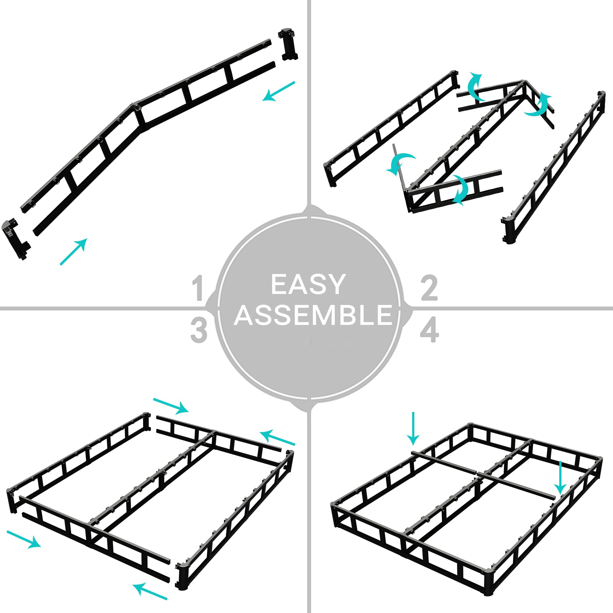4 Inch High Profile Box Spring for King Bed - Sturdy Metal Frame Mattress Foundation with Easy Assembly | Quiet & Noise-Free Support for Enhanced Sleep Comfort | Perfect for Master Bedrooms, Guest Rooms & Dormitories