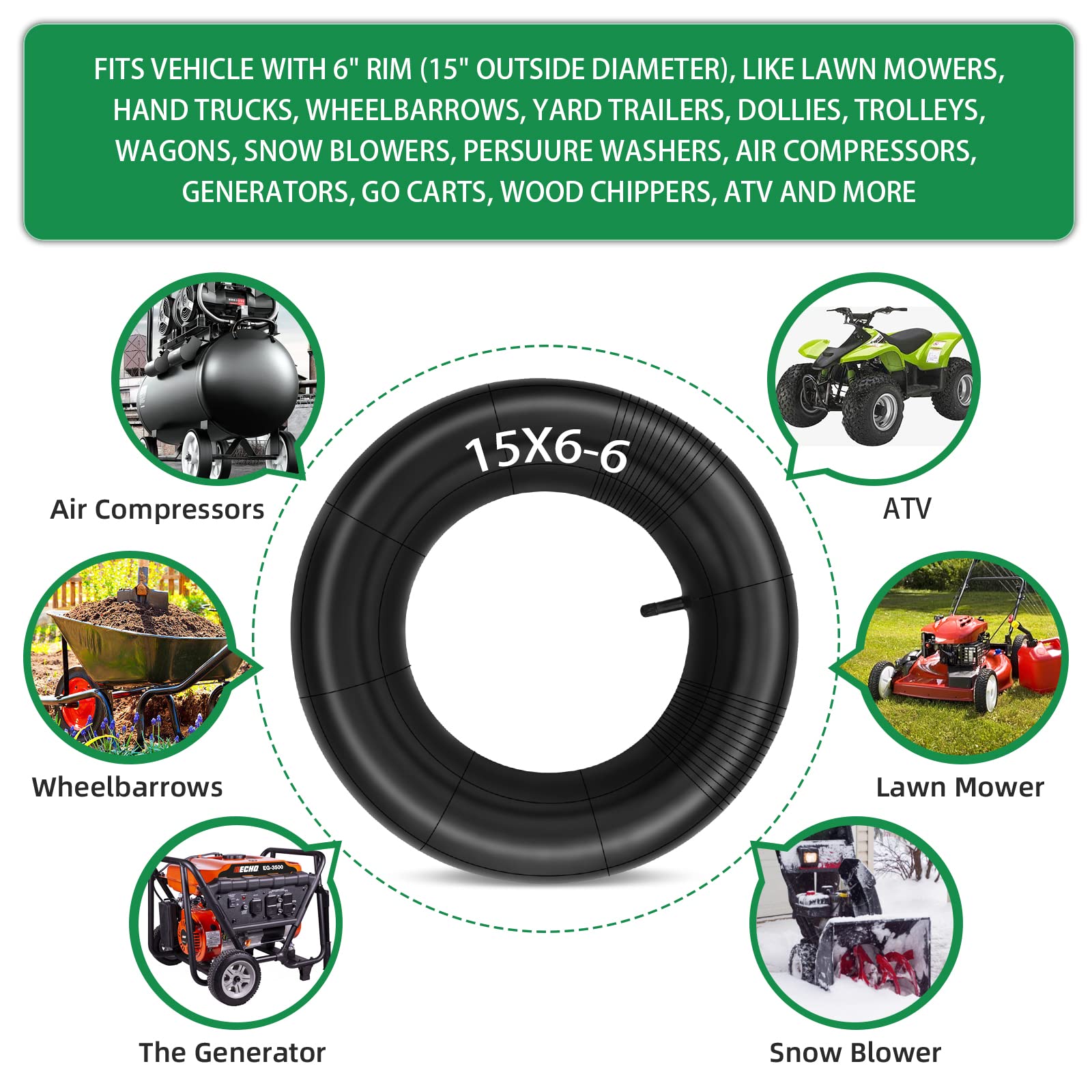 2 Pack 15x6.00-6 Inner Tubes with TR-13 Straight Valve Stem - Heavy Duty Replacement for Lawn Mowers, ATVs, Go-Karts & Golf Carts - Perfect for Off-Roading, Yard Work & Recreational Vehicles