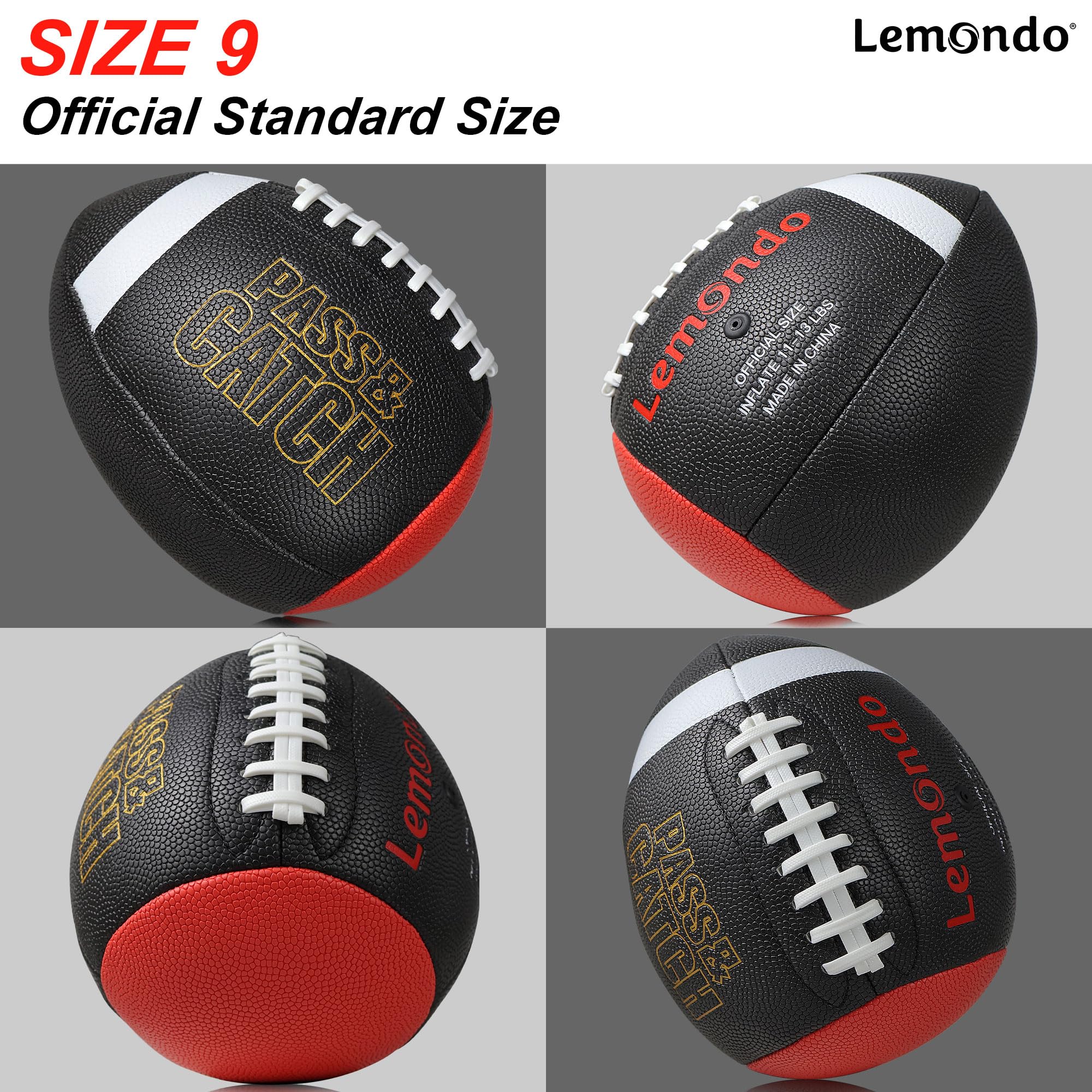 PassCatch Composite Training Football for Youth & Adults – Peewee, Youth (Ages 5-13) & Official Size (Ages 14+) – Improve Passing & Catching Skills – Includes Pump – Perfect for Solo Practice, Backyard Drills & Football Training