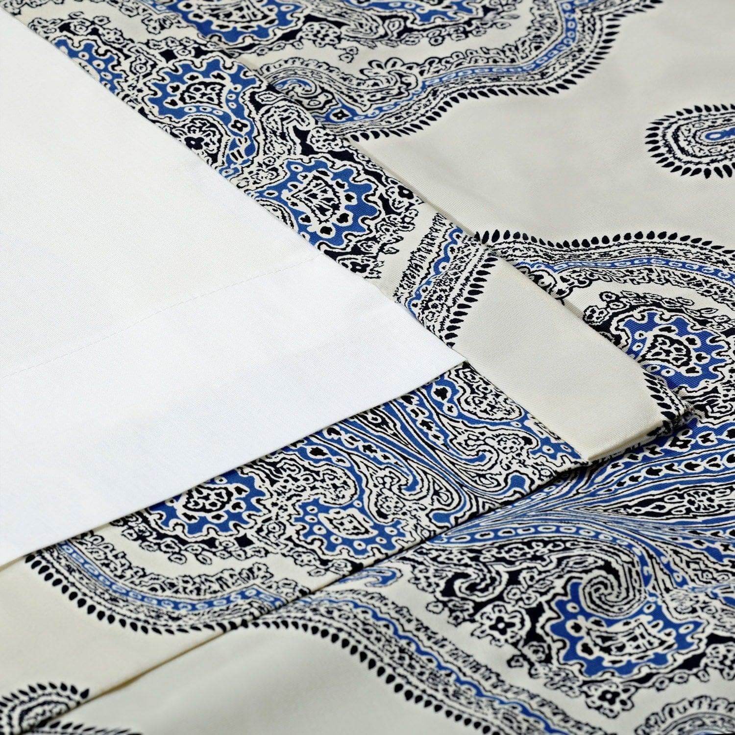 Arabesque Blue Emblem Printed Cotton Blackout Curtains for Living Room & Bedroom - Elegant Window Treatment for Light Blocking & Privacy