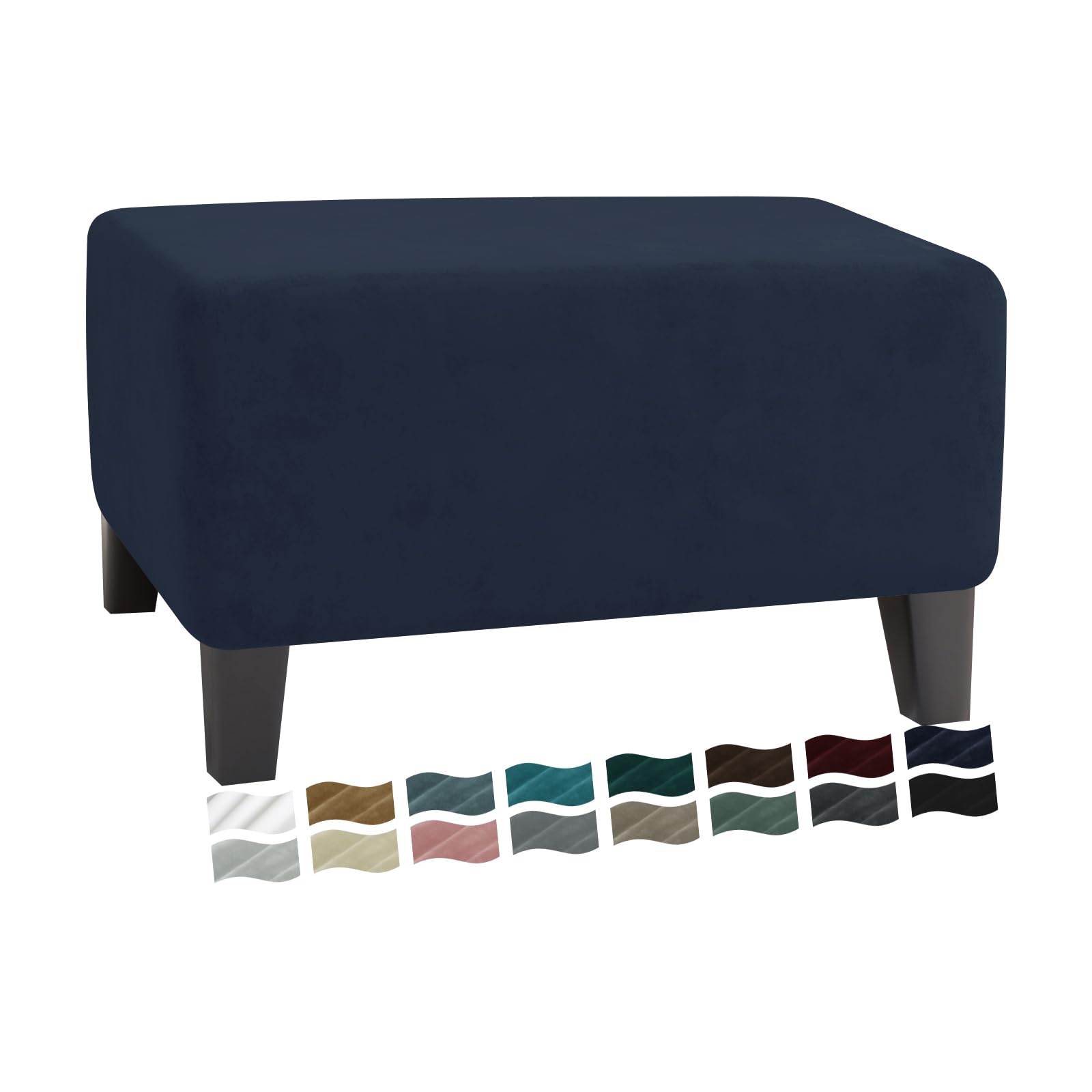 MAXIJIN Velvet Ottoman Slipcover - Small Stretch Square Rectangle Footstool Cover with Elastic Bottom - Navy Blue Storage Ottoman Cover for Living Room, Bedroom & Office - Perfect for Home Decor, Furniture Protection and Extra Seating