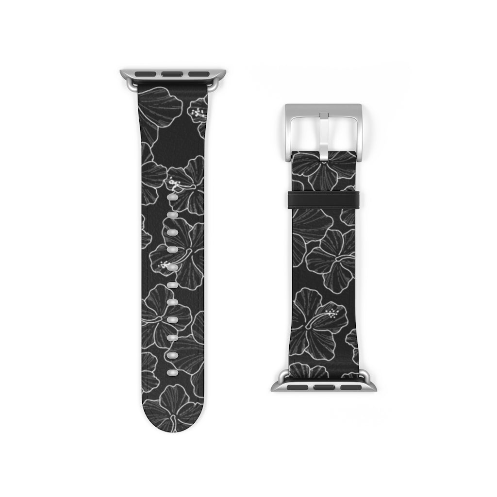 Premium Hibiscus 'Ele'ele' Apple Watch Band - Floral Design, Soft Silicone, Adjustable Fit for Series 1-9 & SE - Perfect for Workouts, Outdoor Activities & Fashion Accessories