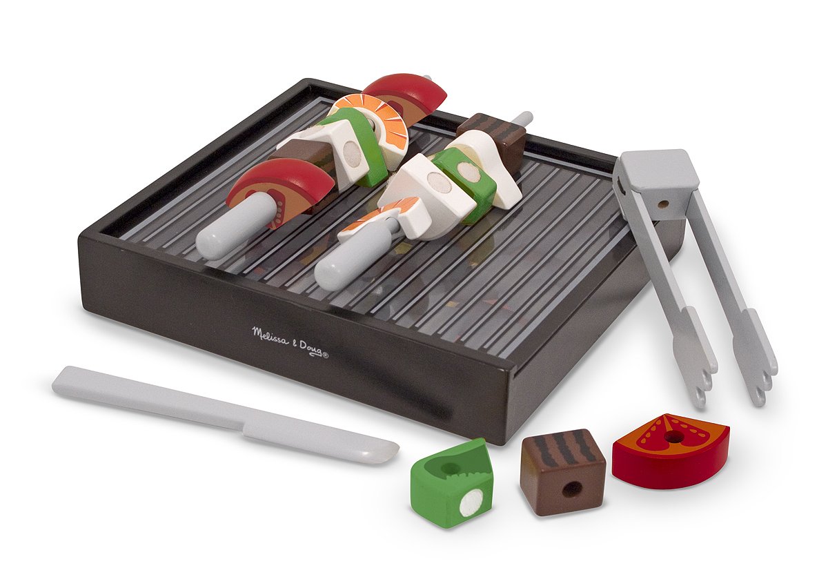 Melissa & Doug Wooden Grill & BBQ Play Food Set for Kids - Pretend Play Kitchen Toy with Realistic Grill Sounds & Accessories - Perfect for Indoor & Outdoor Role Play Games, Birthday Gifts