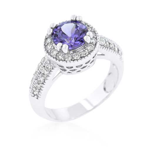 Exquisite Dark Purple Halo Engagement Ring - 14K White Gold Diamond Wedding Band for Women - Perfect for Proposals, Anniversaries & Romantic Occasions