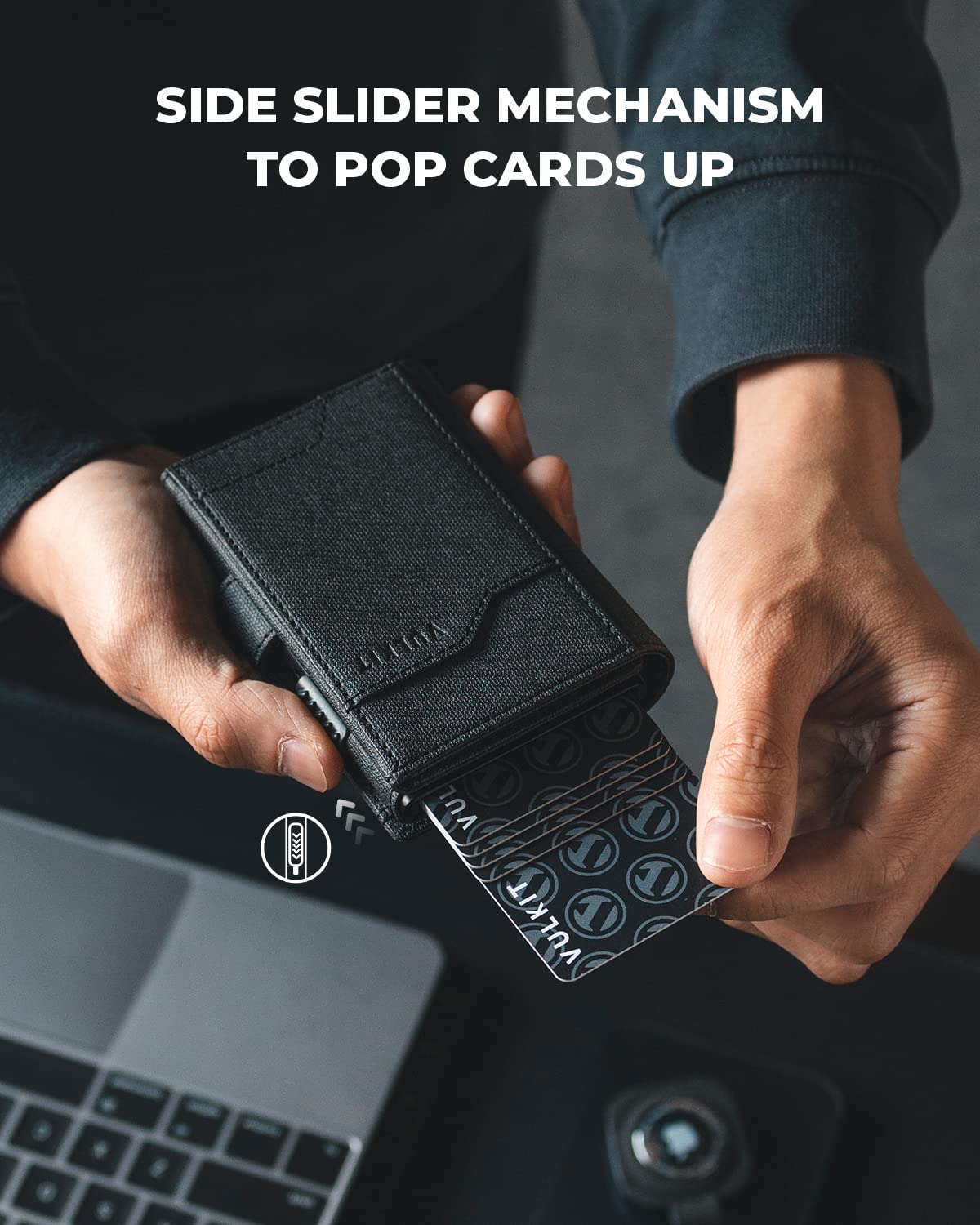 VULKIT RFID Blocking Wallet for Men - Slim Leather Credit Card Holder with Cash Compartment, ID Window & Removable AirTag Holder Keychain - Perfect for Travel, Business & Everyday Use (Black)