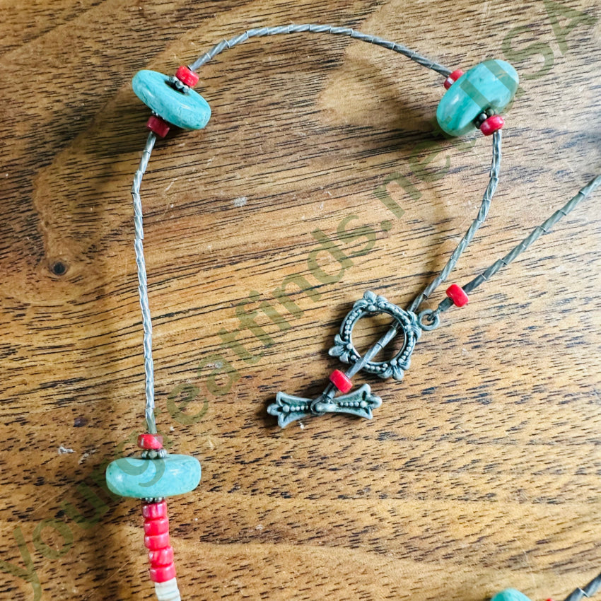 Sterling Silver Heishi Turquoise Lariat Necklace - Handmade Boho Jewelry for Women | Perfect for Layering, Everyday Wear & Special Occasions