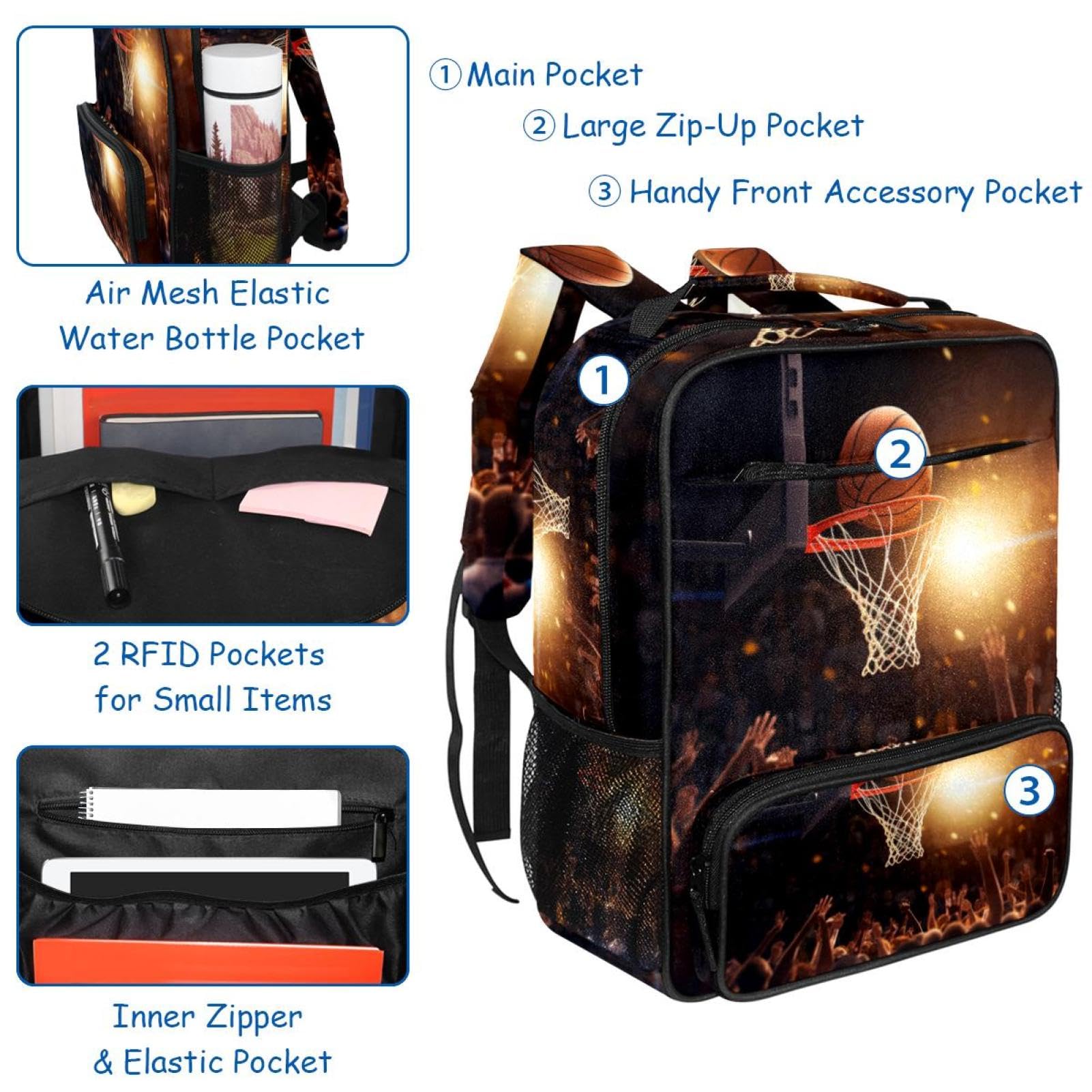Best Travel Backpack for Women & Men - Durable Basketball Backpack with Hoop - Perfect for Gym, Sports, School & Outdoor Adventures
