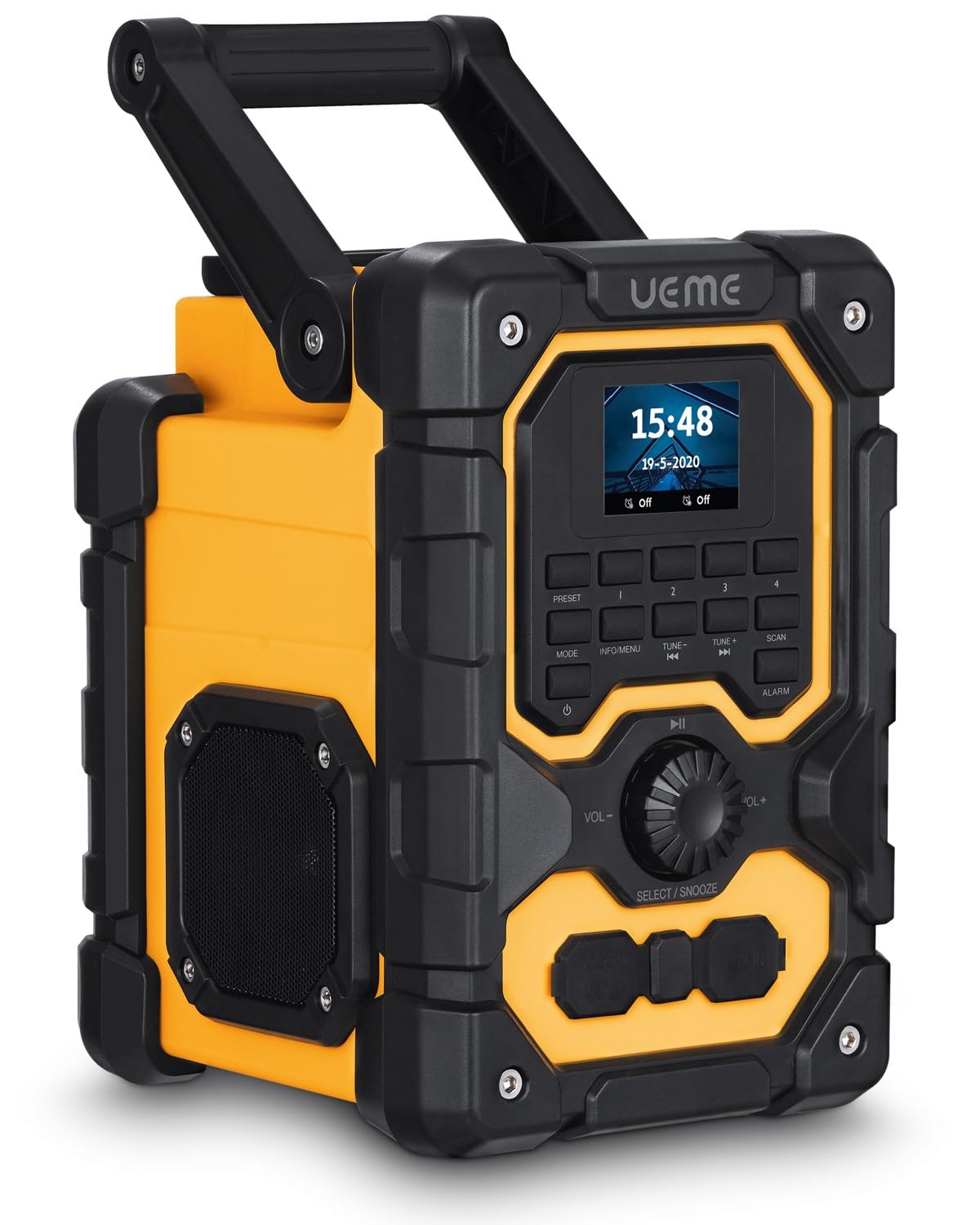 UEME 16W Jobsite DAB/DAB+ FM Radio - Rugged Construction Bluetooth Radio with Rechargeable Battery, AUX Input & USB Charging | Perfect for Builders, Contractors & Outdoor Work Sites | Includes Mains Adaptor