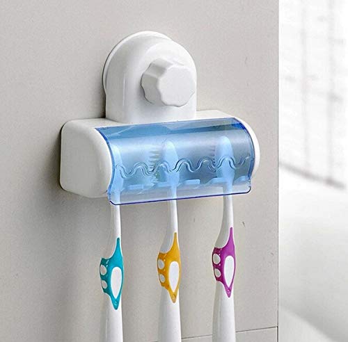 5-Pack Dust-Proof Toothbrush Holder with Strong Suction Cups - Wall Mount Bathroom & Kitchen Organizer for Toothbrushes, Razors, and Beauty Tools | Perfect for Family Homes, Dorms, and Travel