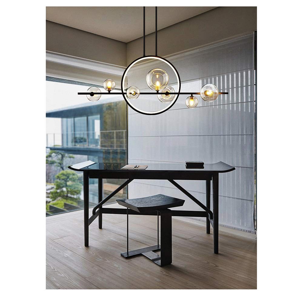 Modern Wrought Iron LED Chandelier Light - Round Black & Gold Postmodern Glass Bubble Design with G9 Bulb (100x73cm) - Perfect for Dining Room, Living Room, and Bedroom Lighting