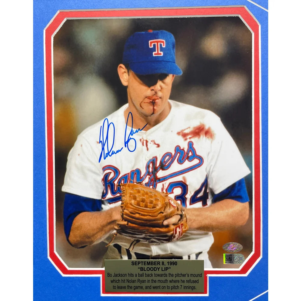 Nolan Ryan Autographed 8x10 Dual Photo Frame with Bloody Lip & Fight Scene - Includes COA & Player Hologram - Texas Rangers Memorabilia - Perfect for Sports Fans, Collectors & Man Cave Decor