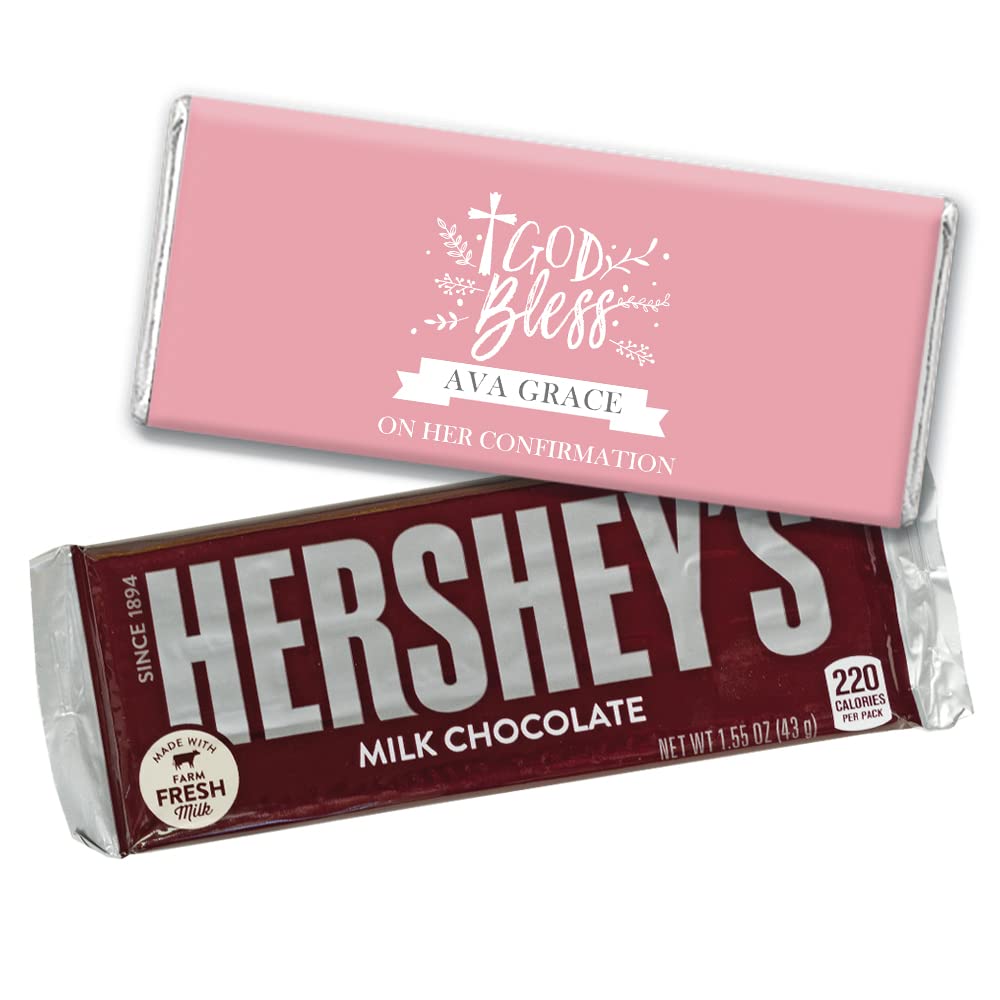 36 Pack Personalized Confirmation Favors Chocolate Bars - Cross Pink God Bless - Perfect for Church Events, Baptisms & Religious Celebrations