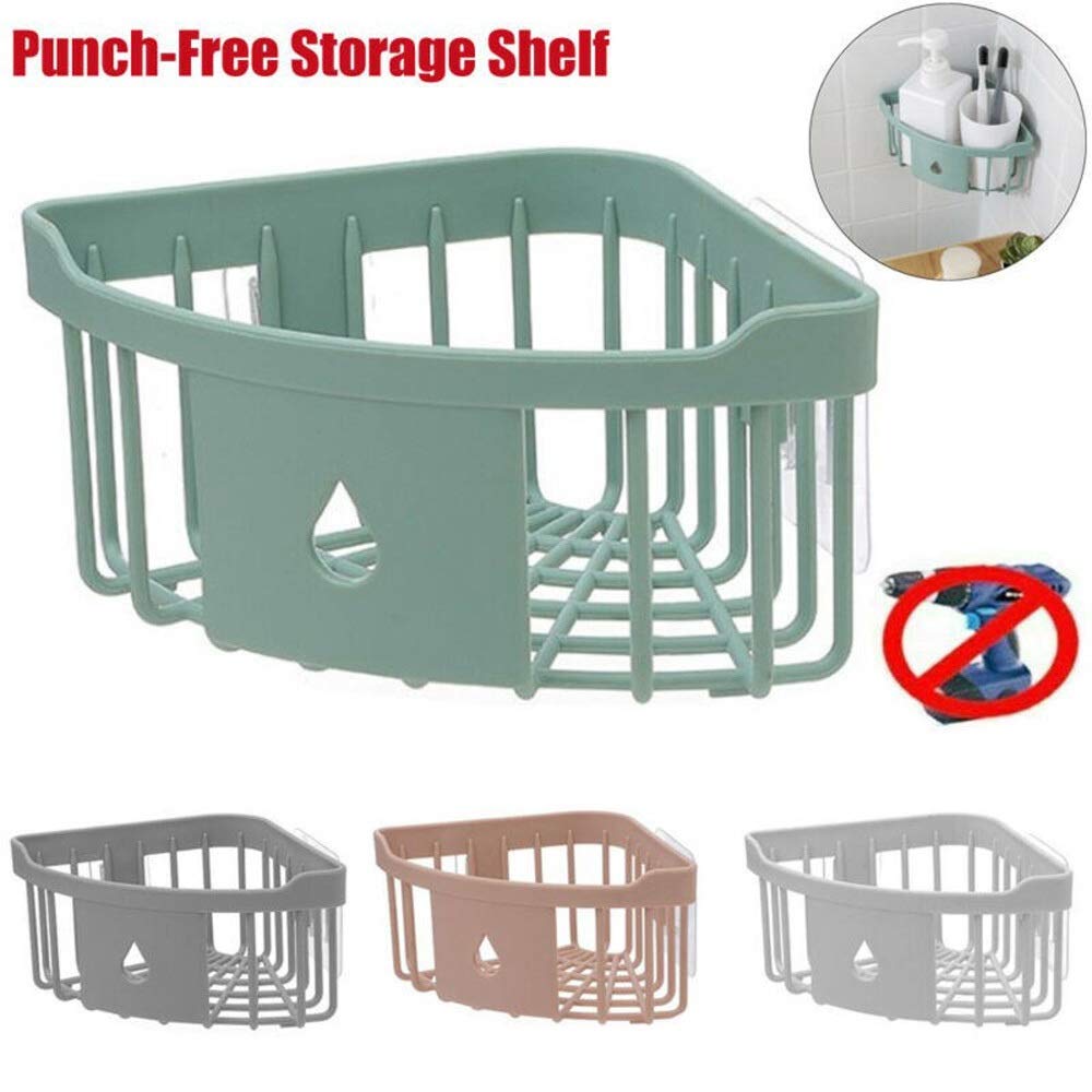 Plastic Bathroom Shelf Organizer - Space-Saving Corner Shower Caddy, Wall-Mounted Storage for Shampoo & Toiletries (Light Grey) | Perfect for Small Bathrooms & Apartment Showers
