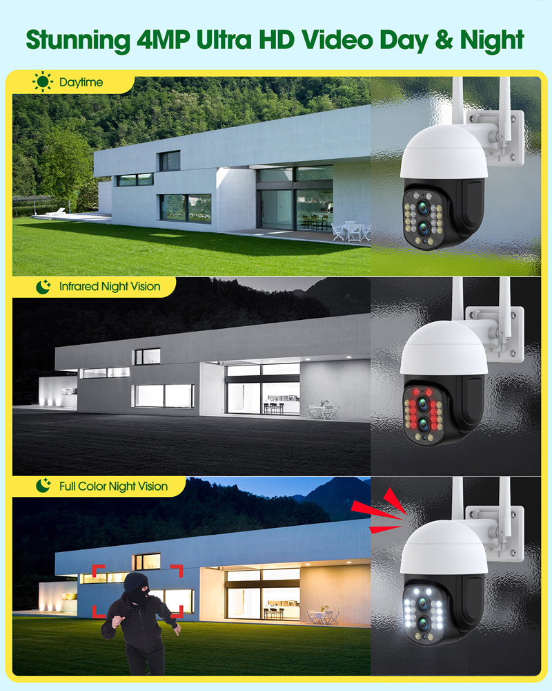 Campark SC09 4MP Wireless Outdoor Security Camera with 10x Hybrid Zoom & 360° PTZ - Night Vision, Weatherproof, Motion Detection - Ideal for Home, Business & Garage Surveillance (USA Only)