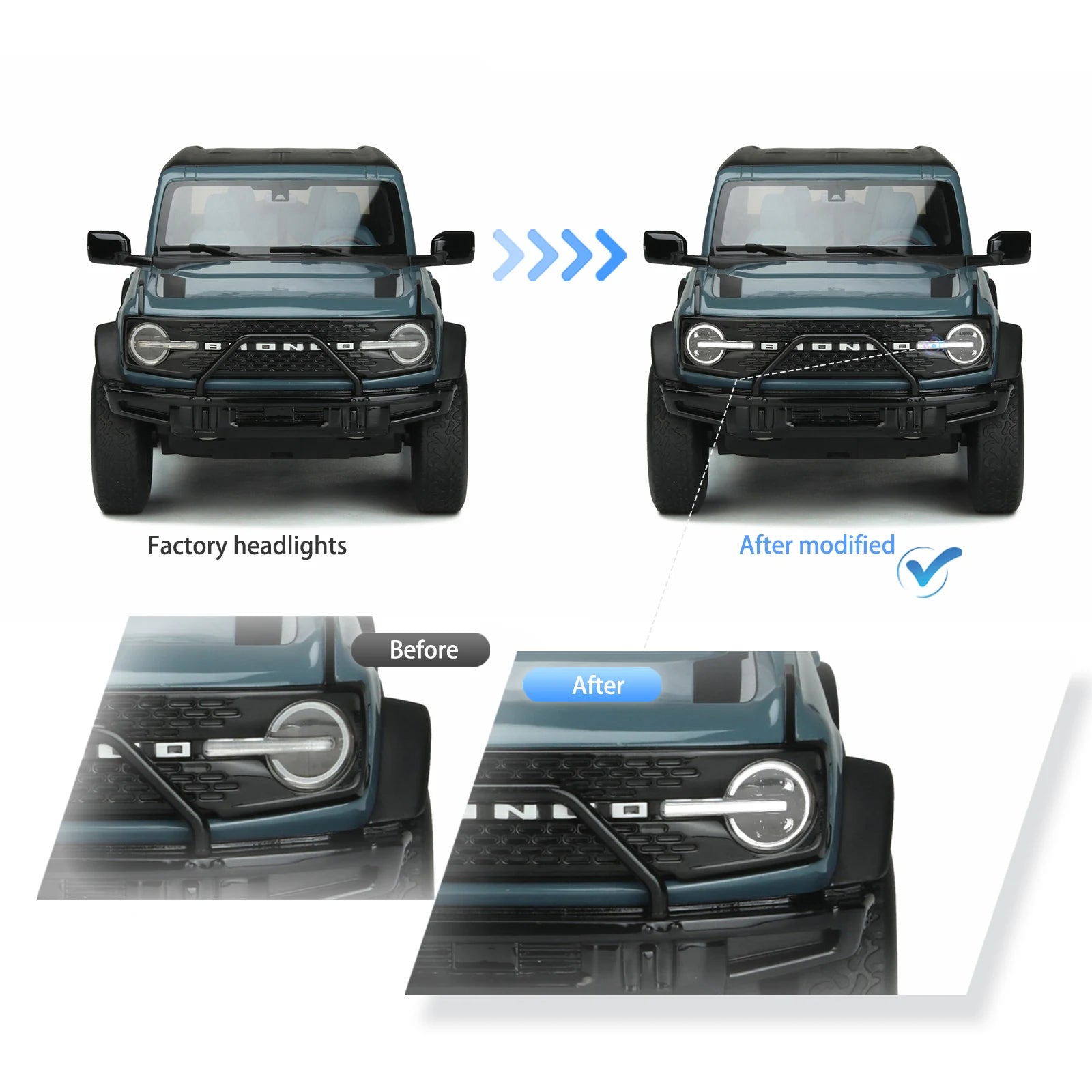 LED Headlight Assembly for 2020-2024 Ford Bronco - High Performance Replacement Headlights - Perfect for Off-Roading, Night Driving & Car Upgrades