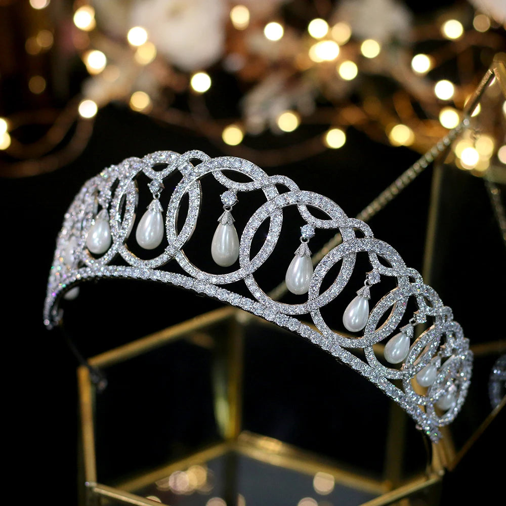 Luxury European Court Crown Wedding Tiara with Elegant Pearls – Perfect for Bridal Accessories, Princess Costume, and Special Occasions