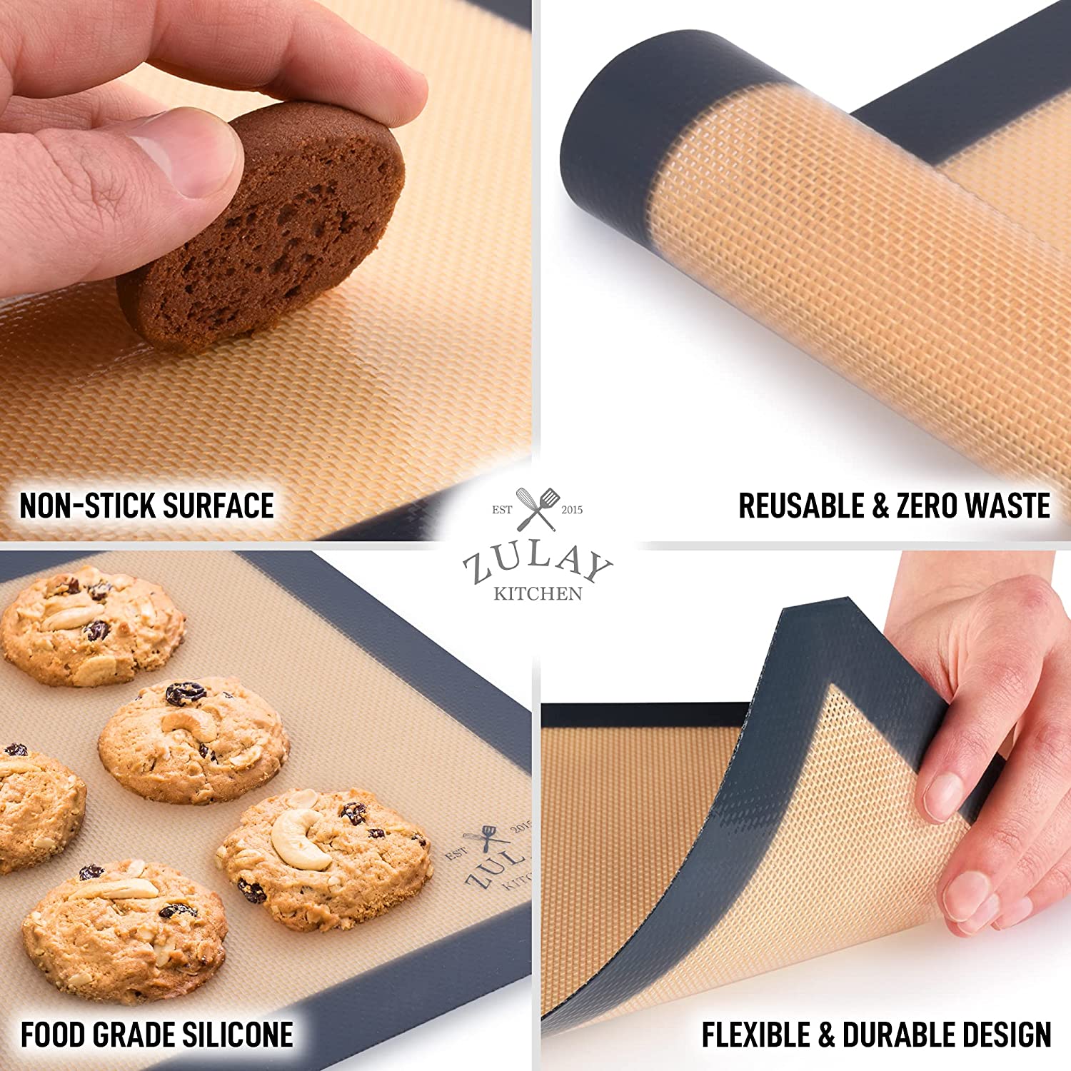 (2 Pack) Non-Stick Silicone Baking Mats - Reusable, BPA-Free for Cookies, Pastry, Bread - Perfect for Baking, Roasting & Air Frying