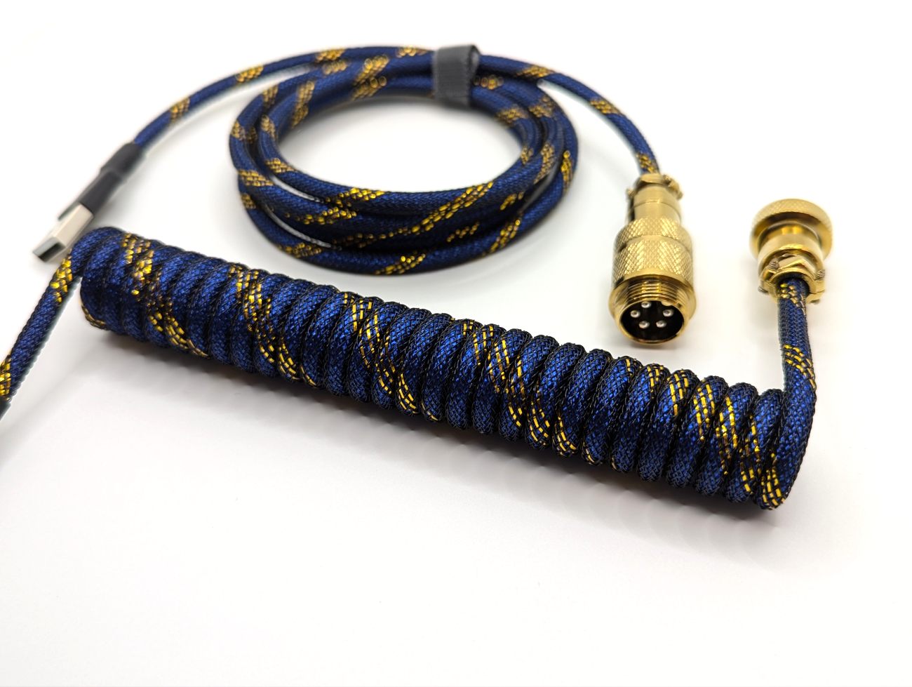 Premium Coiled USB Keyboard Cable - Blue Samurai Design for Mechanical Keyboards | Gaming & Office Setup Accessory
