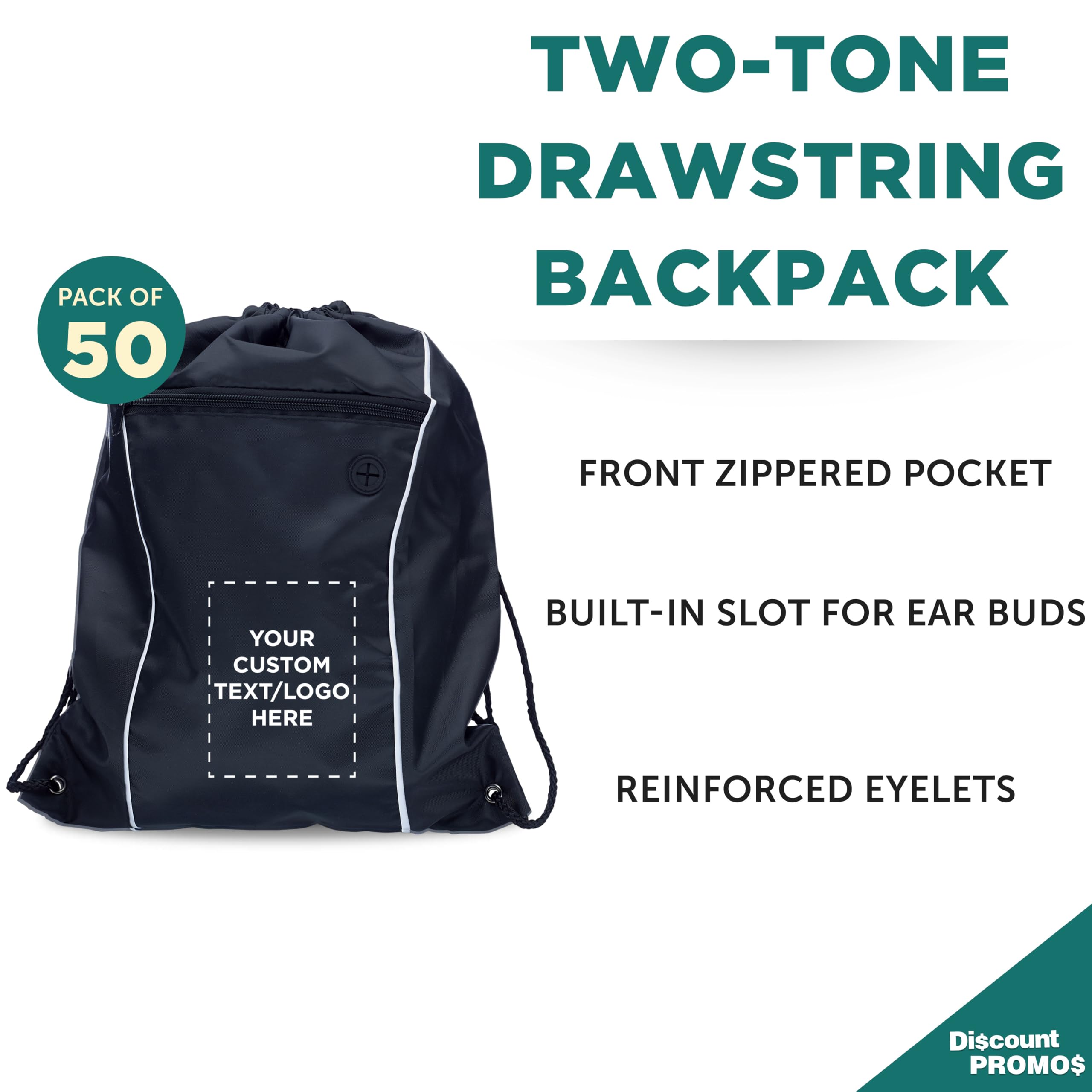 Customizable Two-Tone Drawstring Backpack - 50 Pack Non-Woven Sports Bags - Durable Promotional Backpacks with Logo Printing - Perfect for Gym, Travel, Work & School Events - Bulk Wholesale Black Backpacks