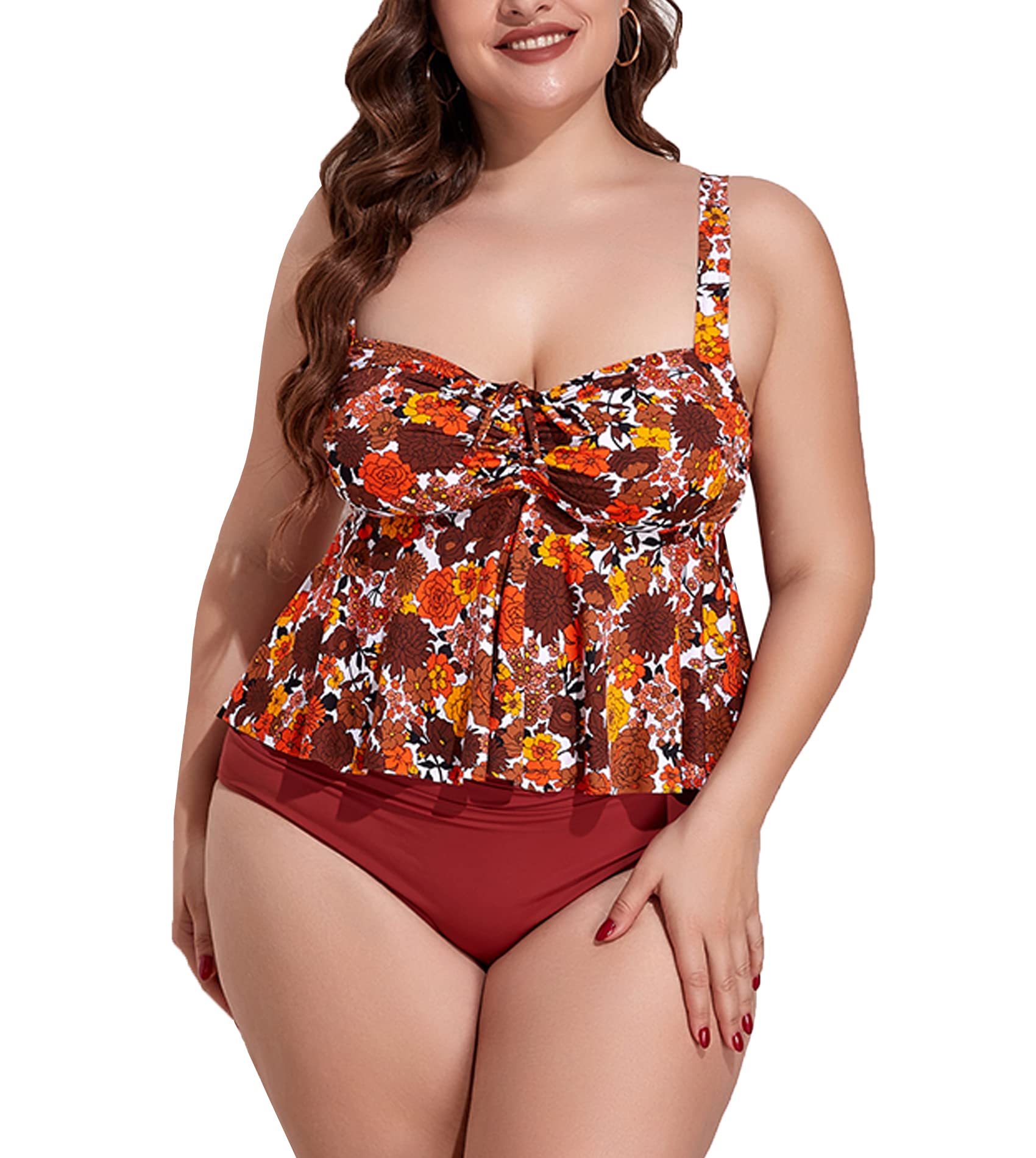 **Mooncore Plus Size Tankini Swimsuit for Women with Tummy Control Shorts - 2 Piece Bathing Suit for Beach, Pool & Vacation**