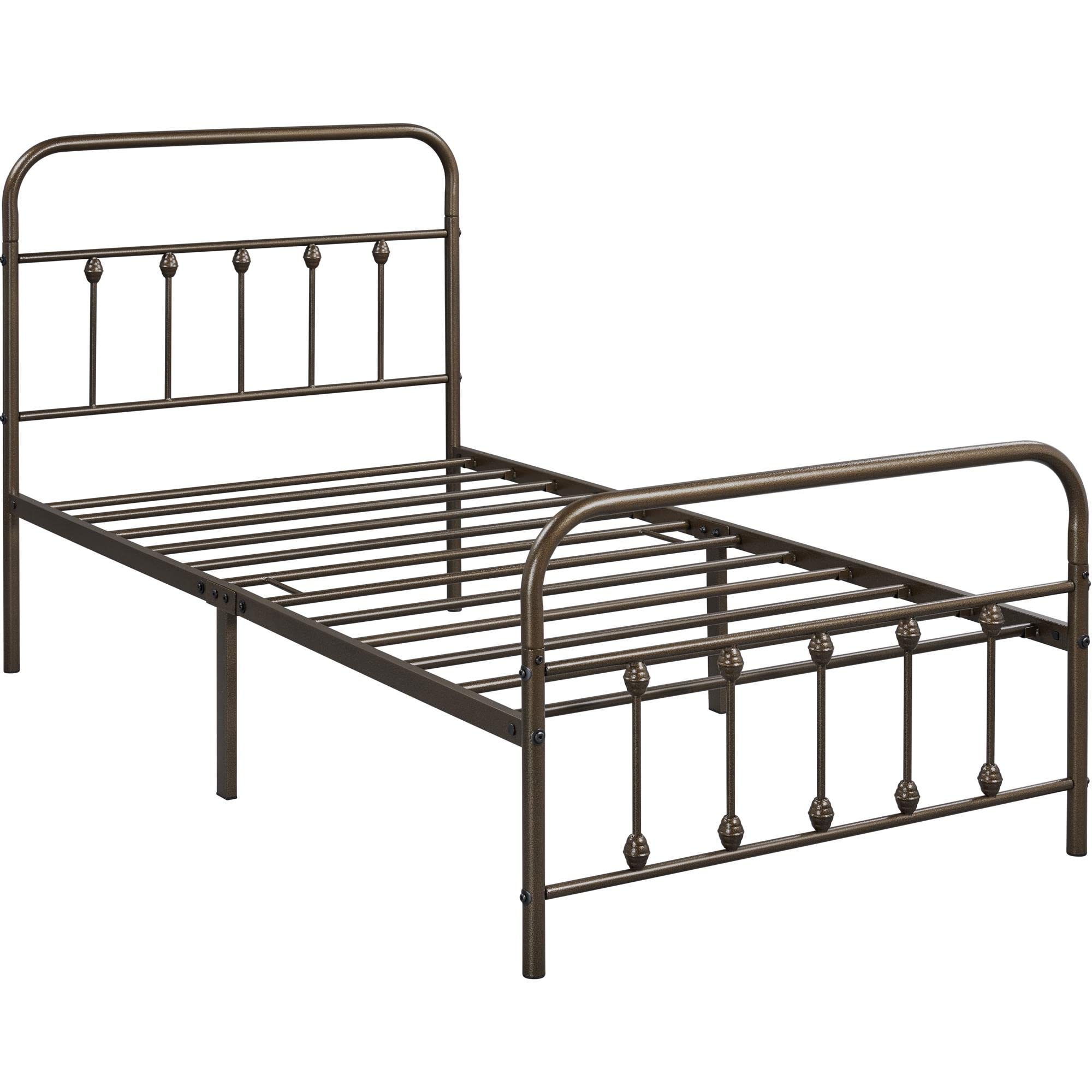 Topeakmart Metal Bed Frame - Twin/Full/Queen/King Size Platform Bed with Sturdy High Headboard & Footboard, Heavy Duty Steel Frame with Underbed Storage - Bronze Finish | Perfect for Modern Bedrooms, Guest Rooms & Dormitories
