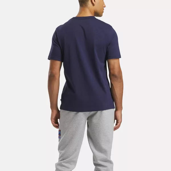Reebok Men's Identity Badge Navy T-Shirt - Comfortable Casual Tee for Gym, Workout & Everyday Wear