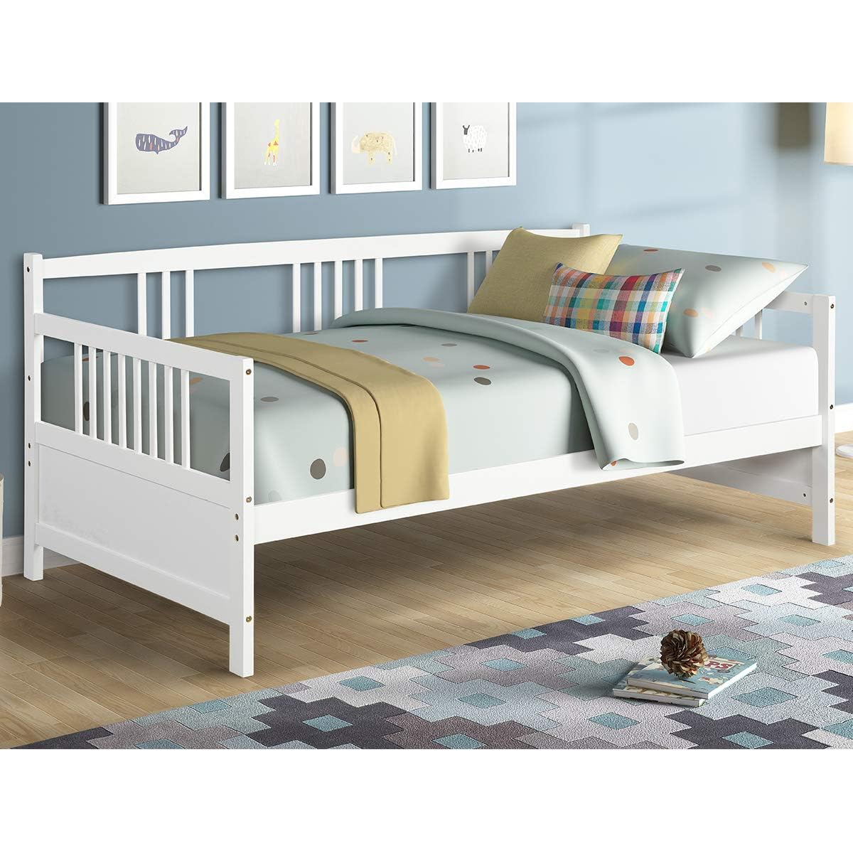 Giantex Twin Daybed Frame with Wooden Sofa Bed Design - Sturdy Wood Slat Support & Side Rails - No Box Spring Needed - Dual Use for Living Room & Bedroom - Perfect for Guest Beds, Small Spaces & Studio Apartments - White